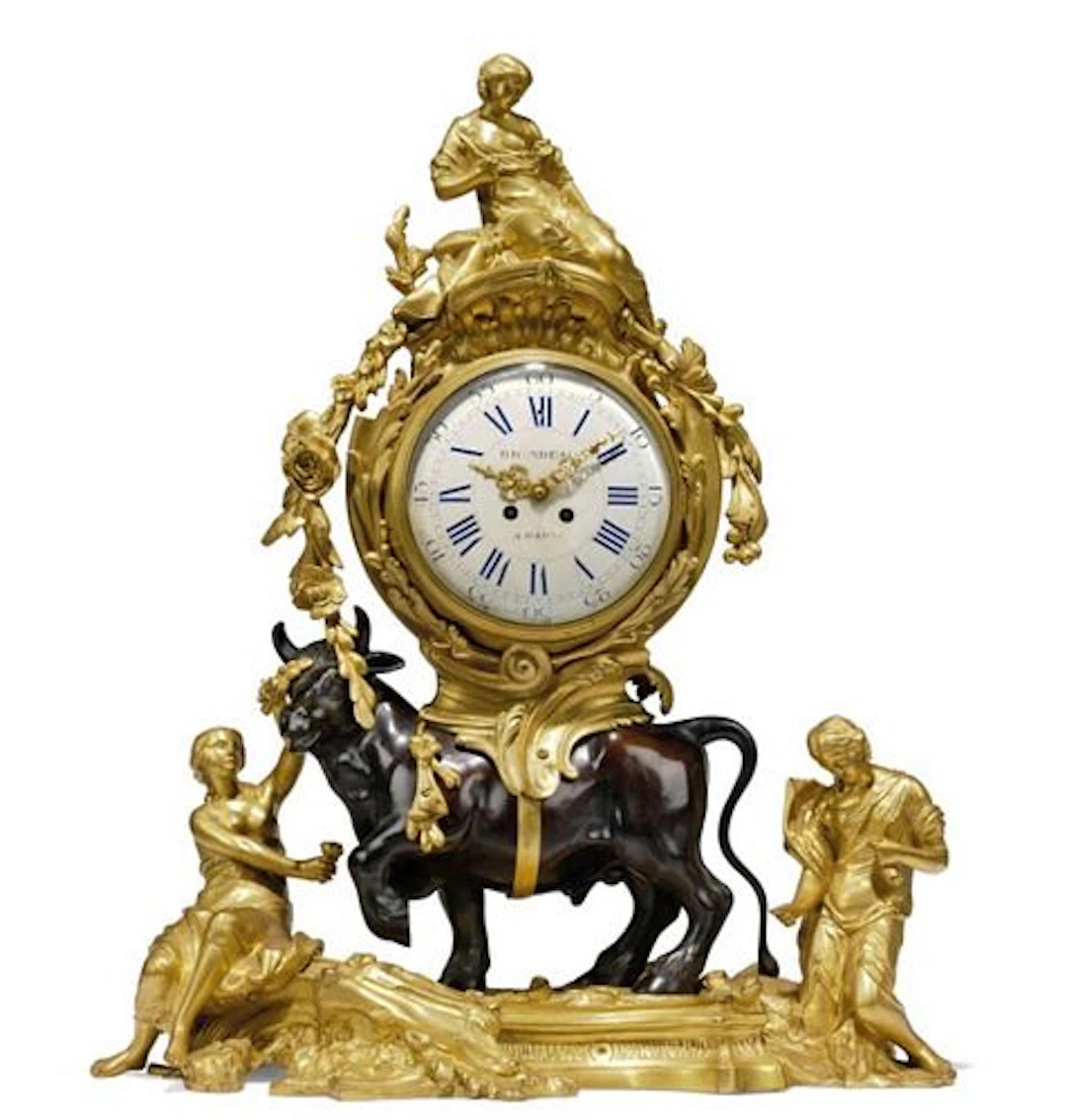 A Large 19th C. French Louis XV Style Gilt & Patinated Bronze Figural