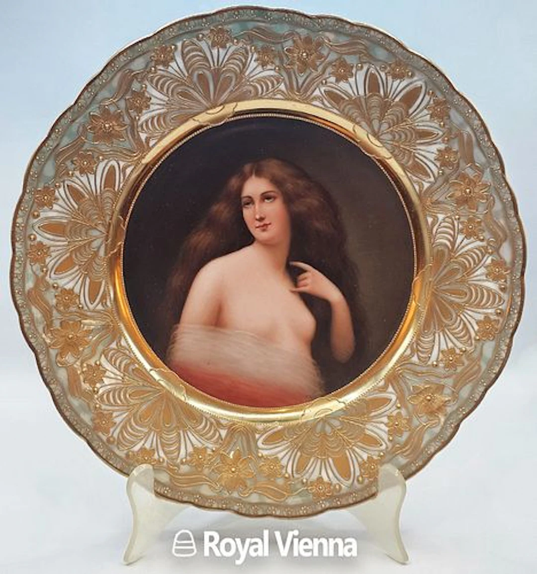 19th C. Royal Vienna Jeweled Porcelain Portrait Plate
