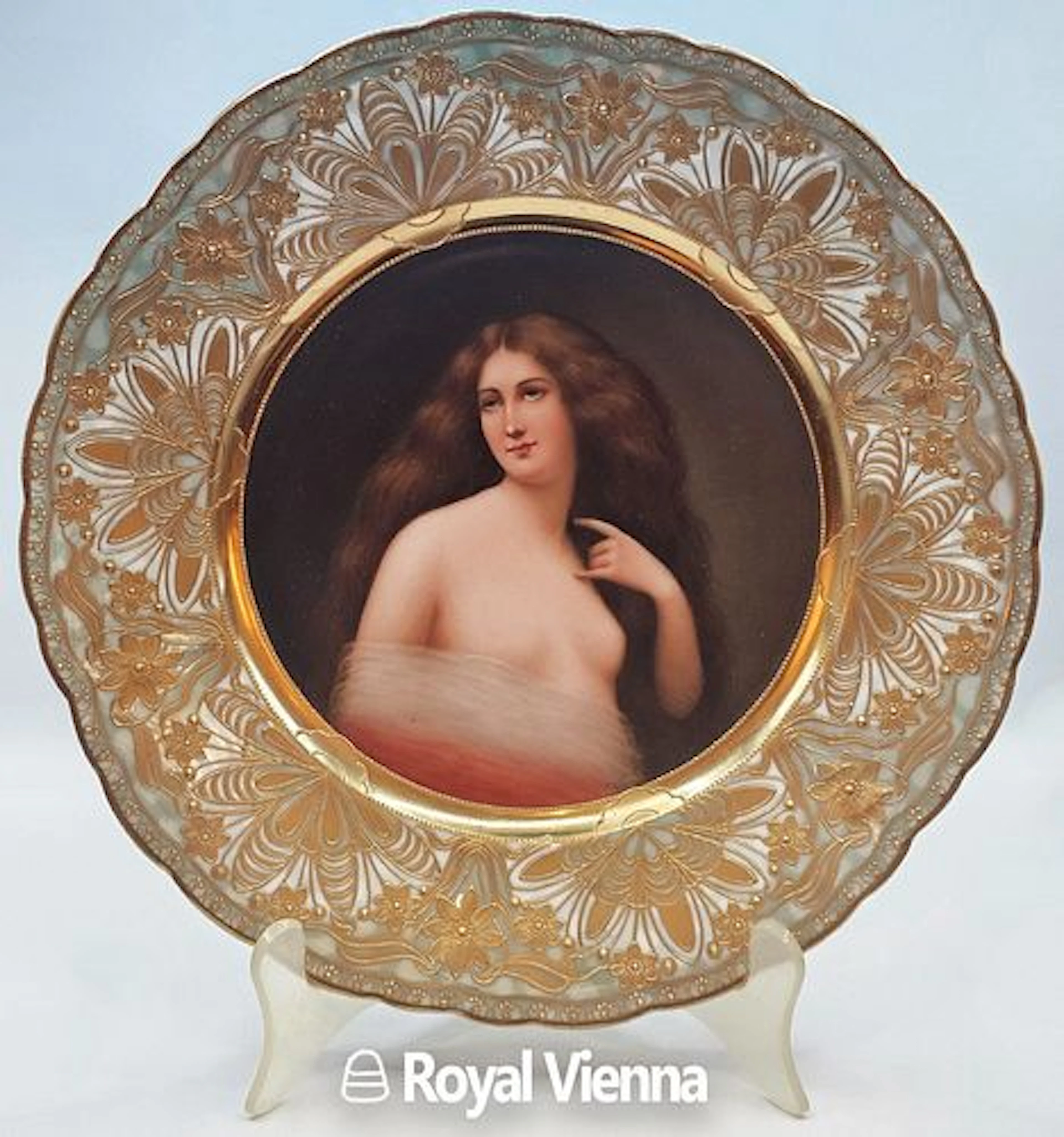 19th C. Royal Vienna Jeweled Porcelain Portrait Plate