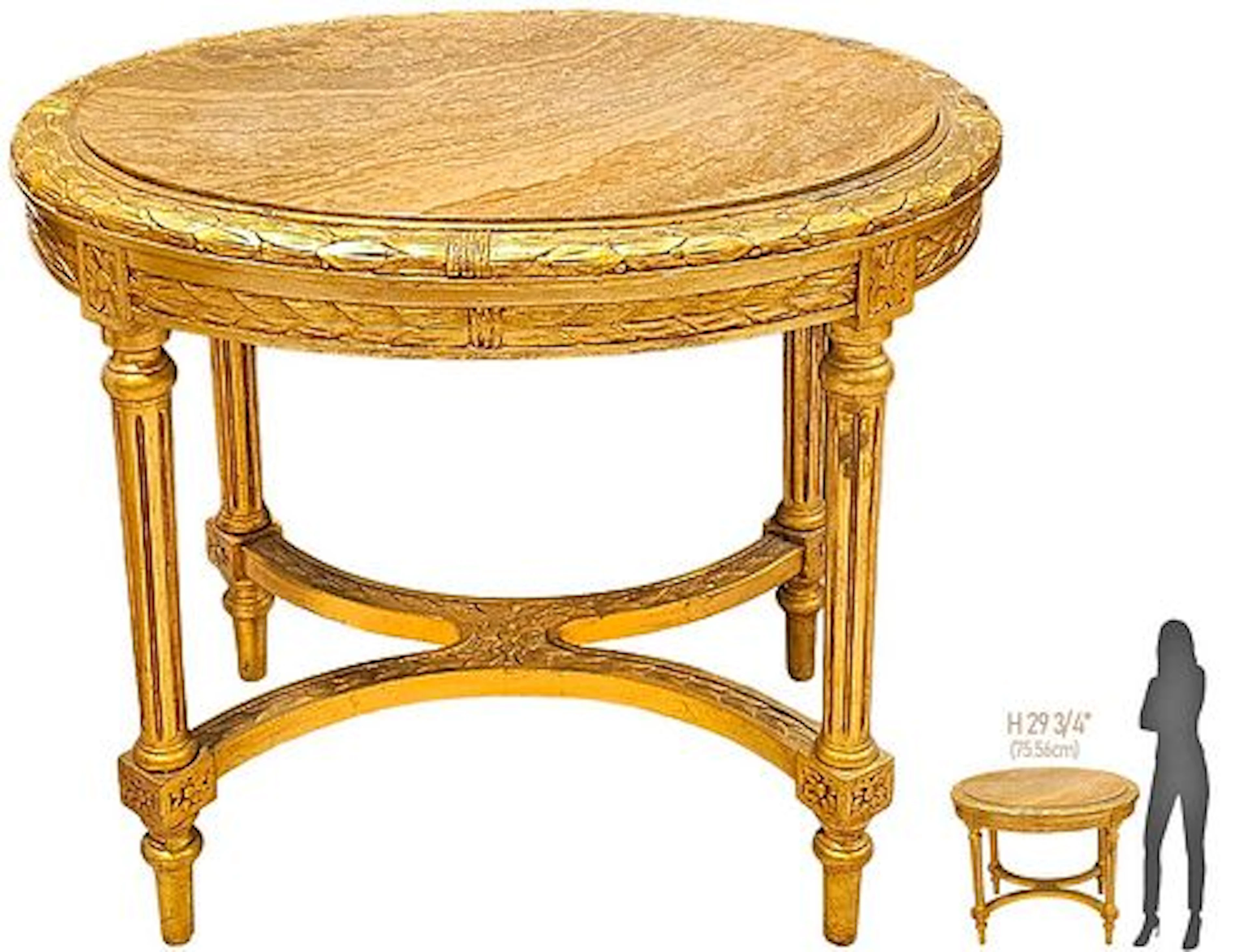 19th C. French Gold Wood Top Marble Center Table