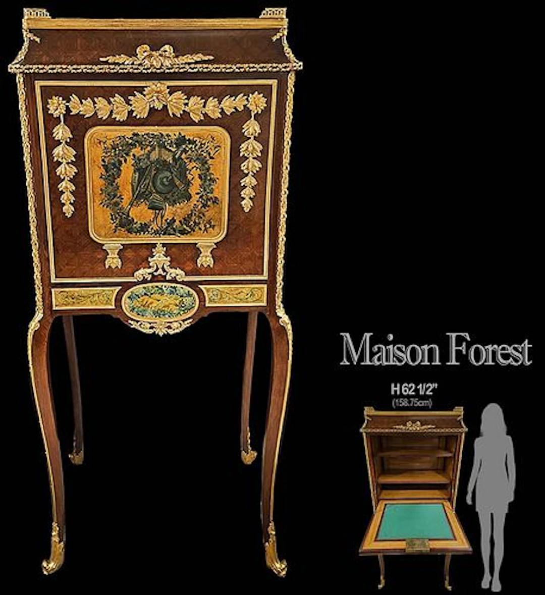 19th C. French Hand Painted Bronze Mounted Desk \ Cabinet Signed By