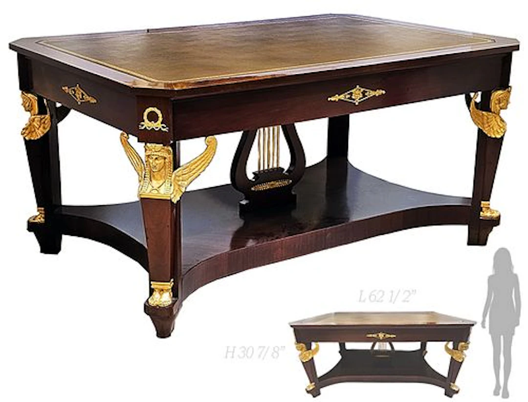19th C. Empire Figural Bronze Mounted Entrance / Center Table