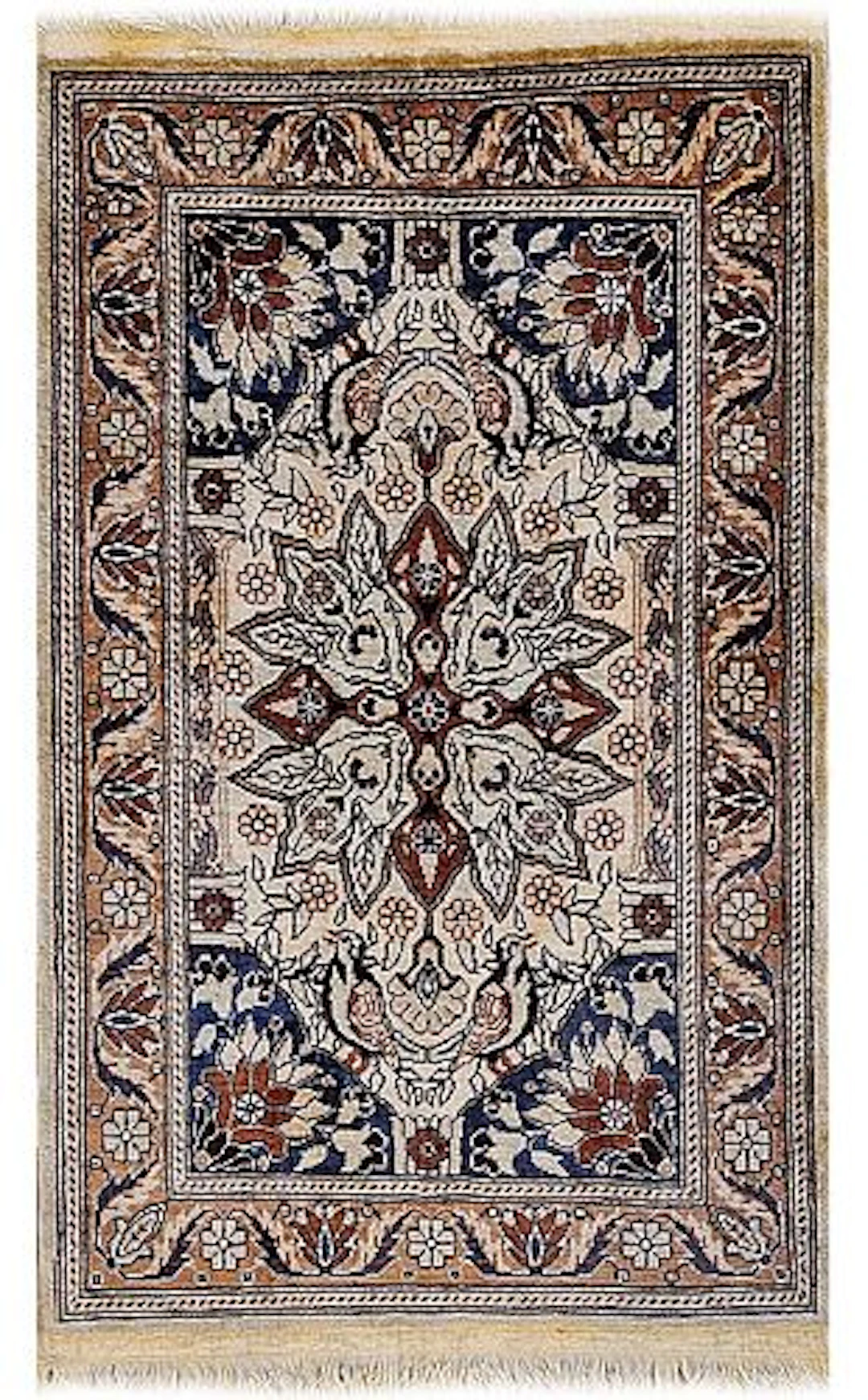 Iran Hand Knotted Silk Persian Rug Leaf Pattern