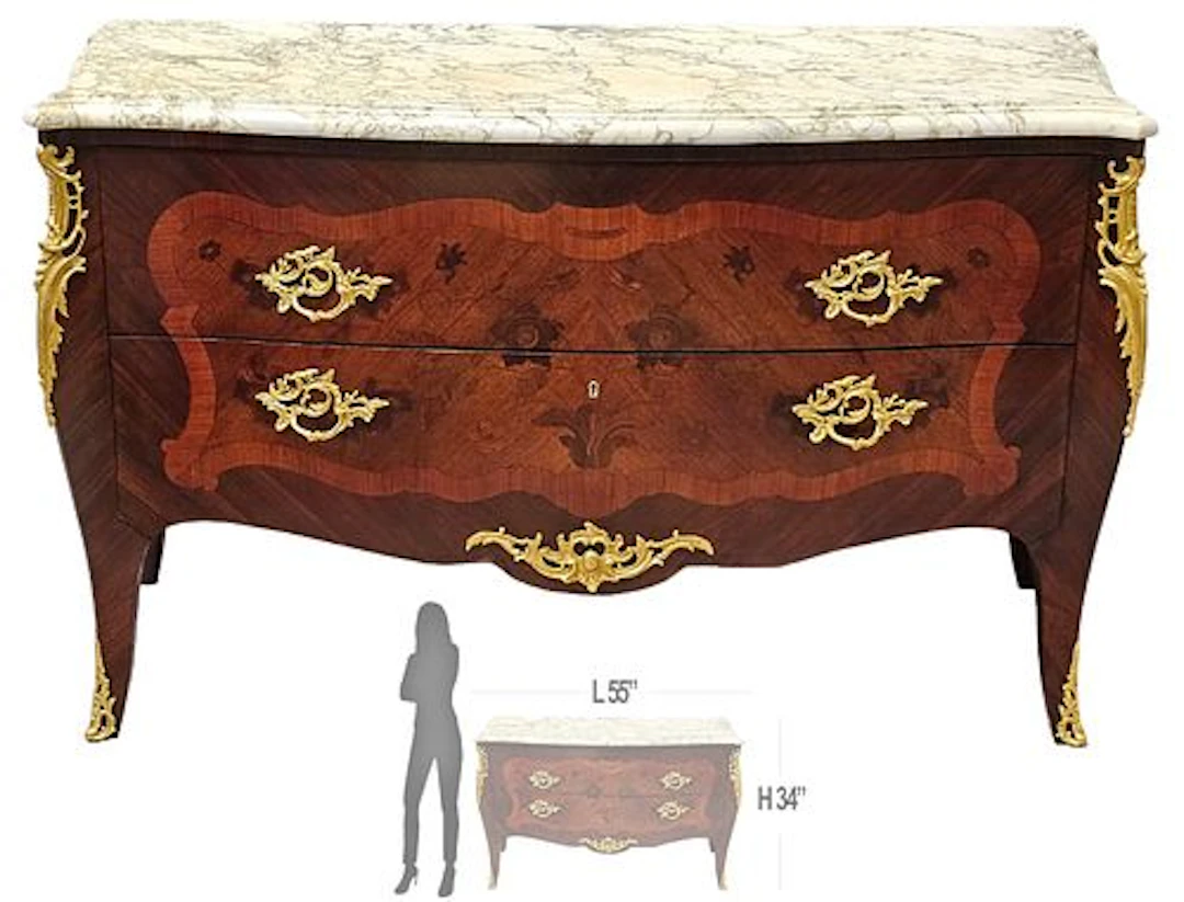 19th Century Louis XV Style Bronze Marquetry Commode