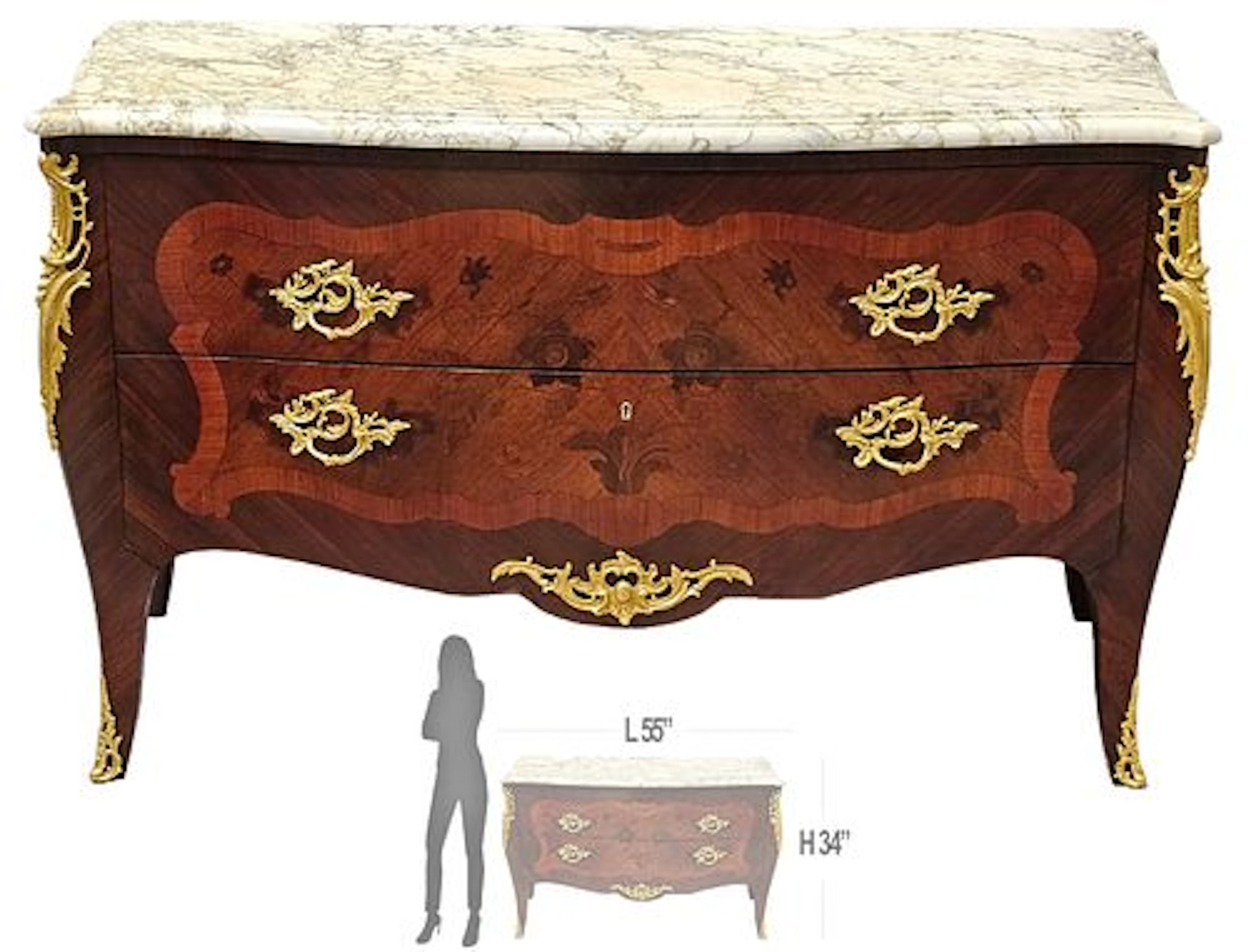 19th Century Louis XV Style Bronze Marquetry Commode