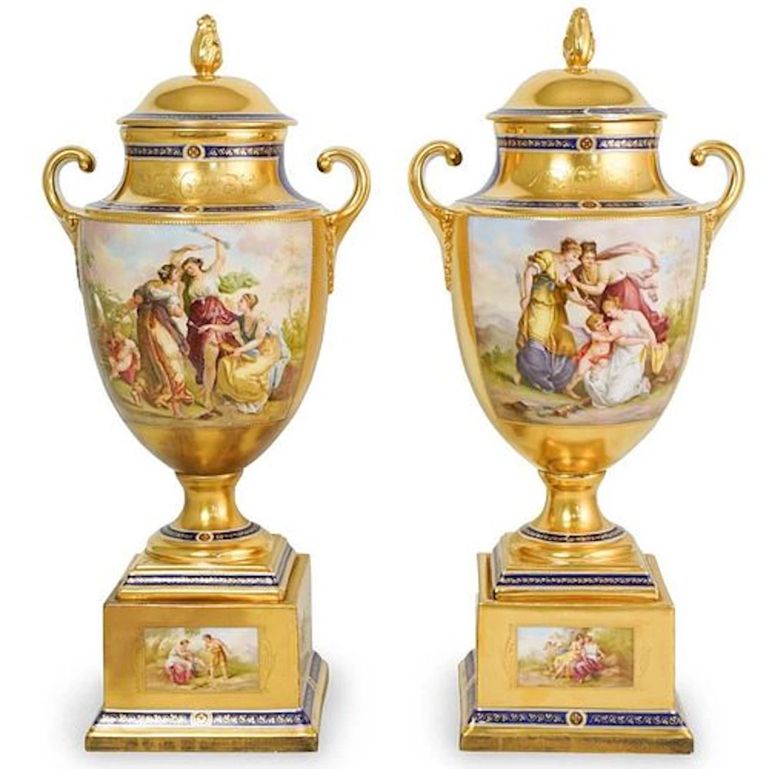 Pair of Large 19th C. Royal Vienna Porcelain Urns