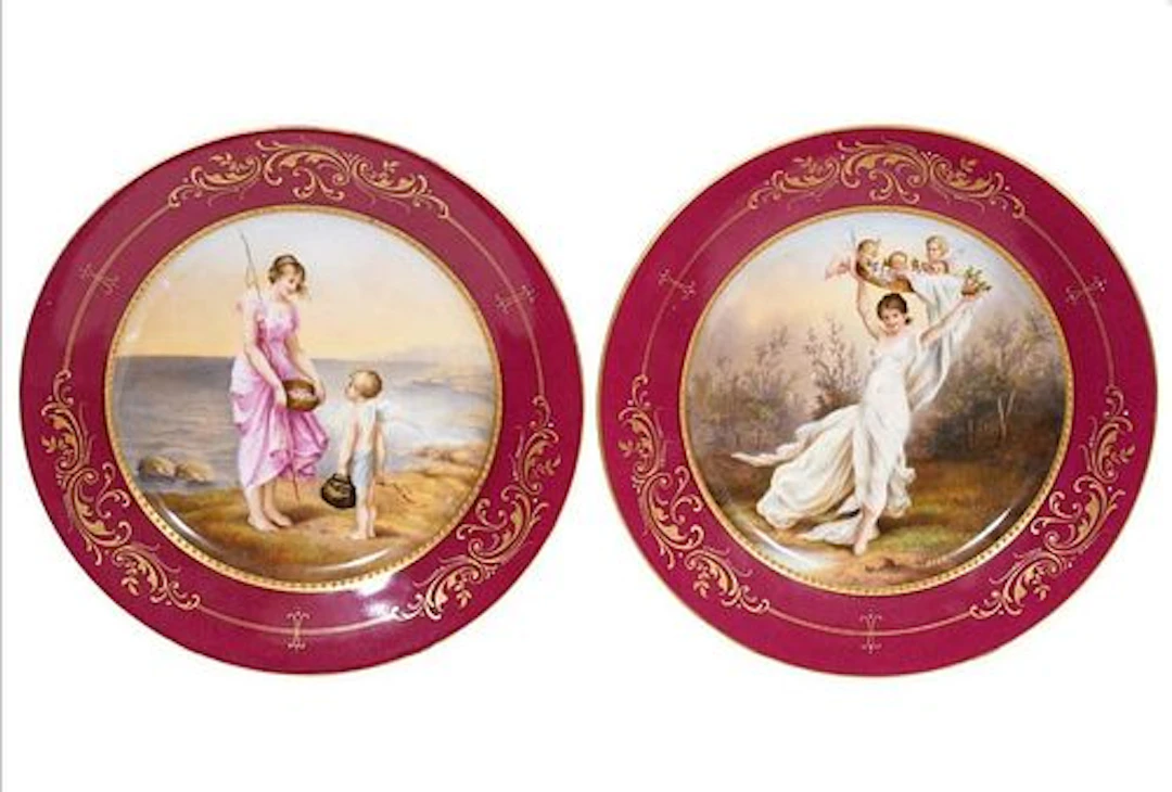 Pair of 19th C. Royal Vienna Mythological Cabinet Plates