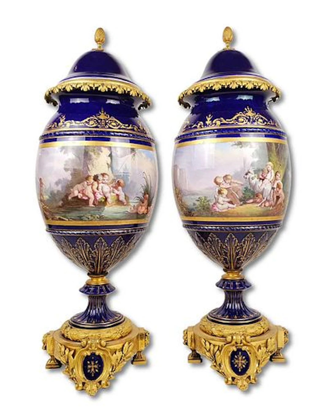 Pair of Large 19th C. French Sevres Porcealin & Bronze Vases