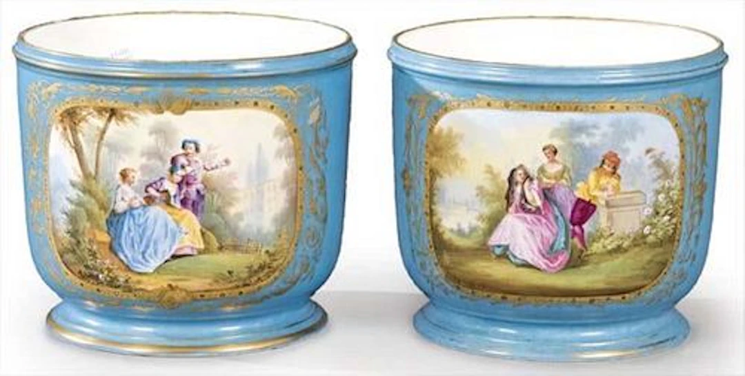 Pair of 19th C. Sevres Porcelain Cachepots