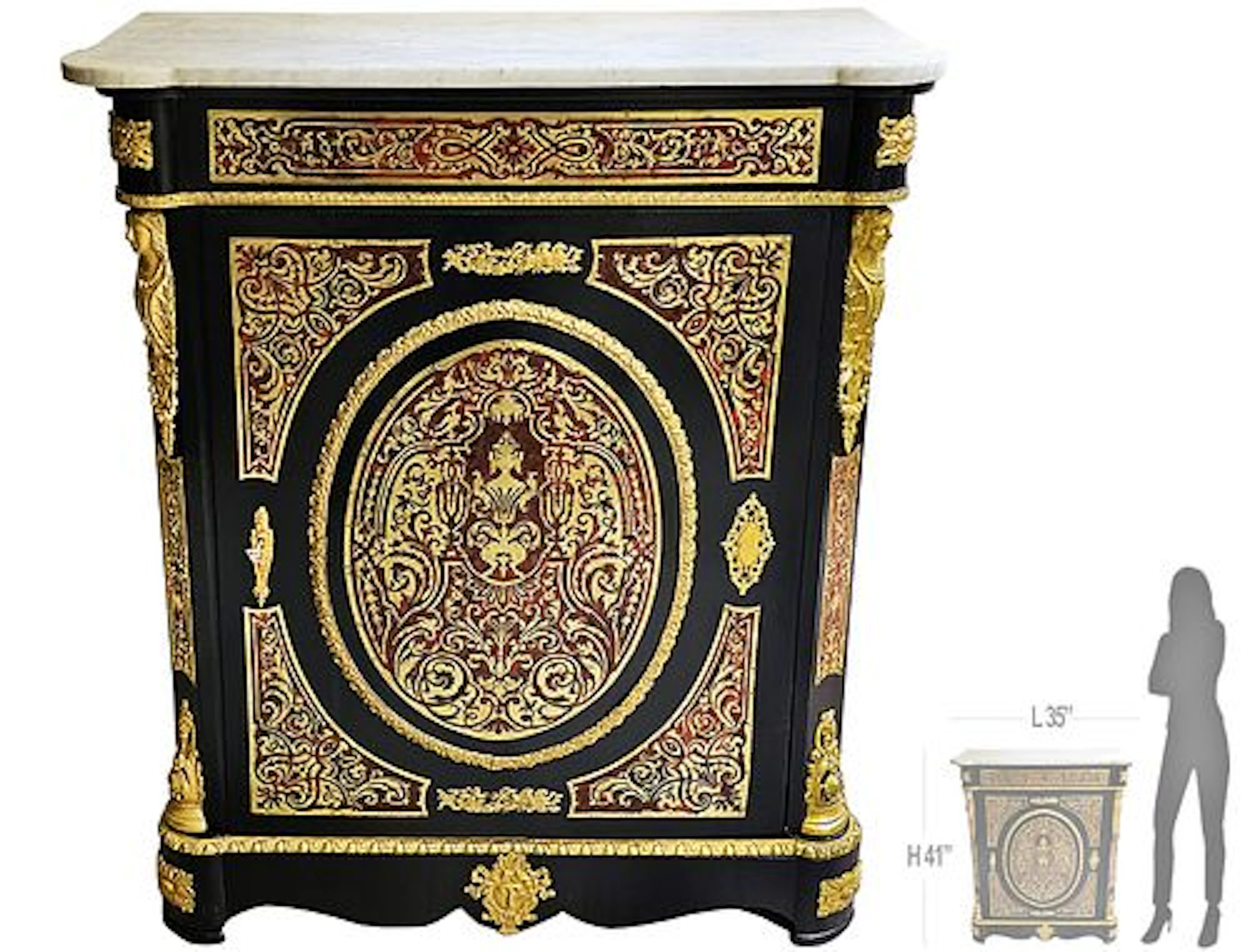 19th C. French Figural Bronze Boulle Cabinet