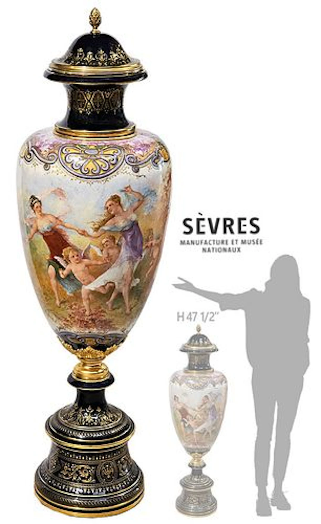 Very Large 19th C. French Hand Painted Sevres Rotatable Centerpiece