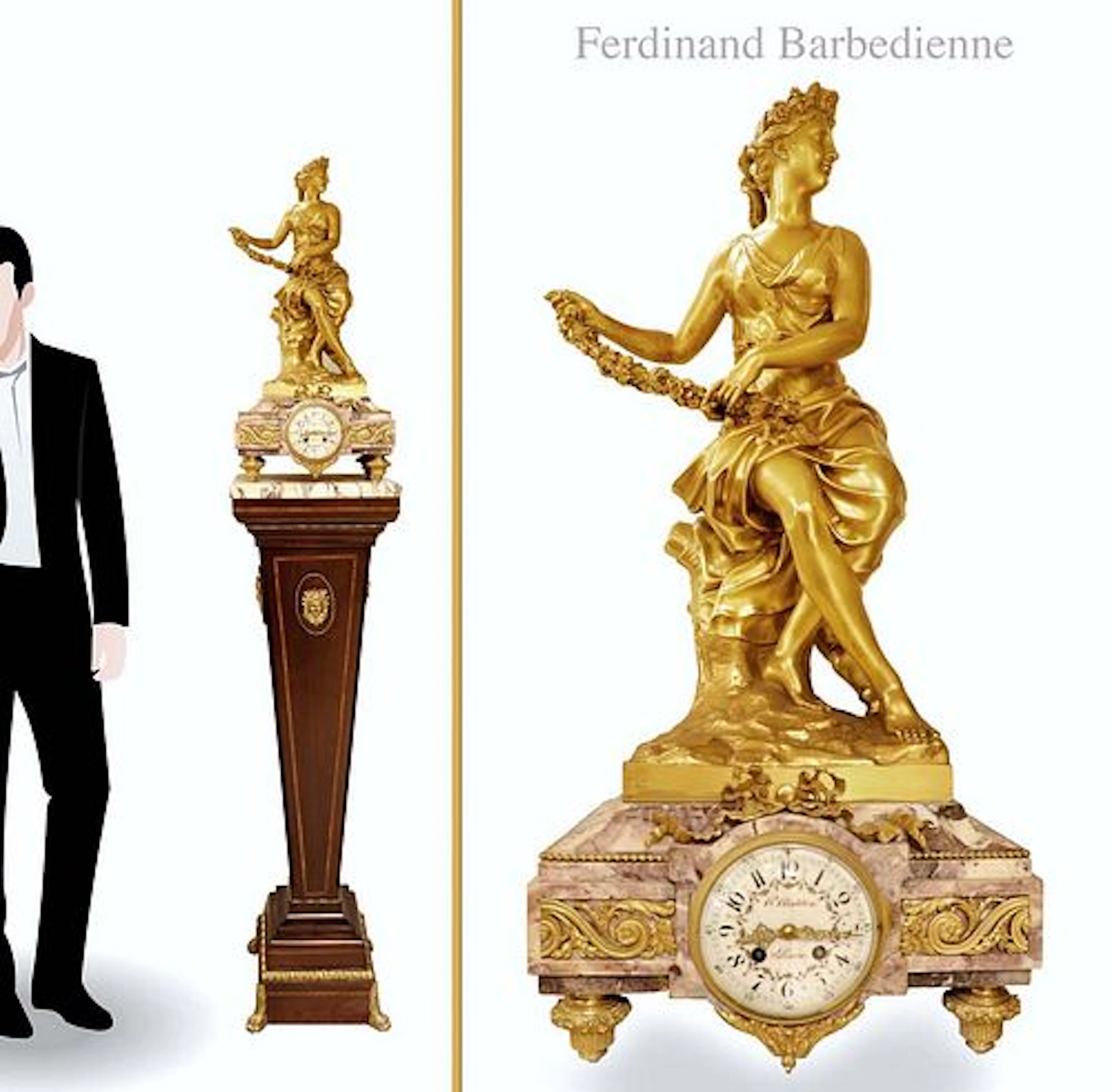 Monumental 19th C. F. Barbedienne Gilt Bronze & Rouge Marble Figural