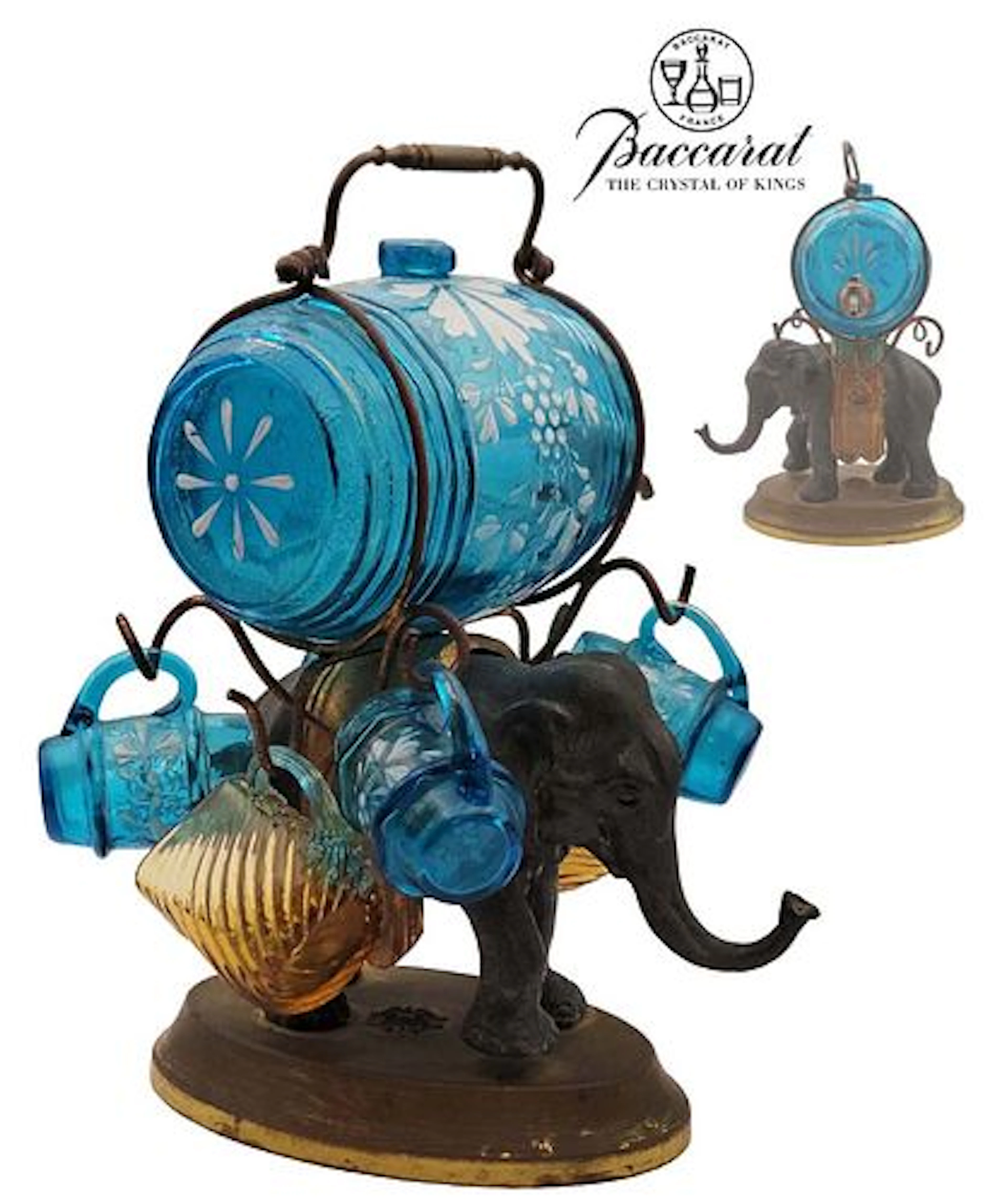 19th C. French Figural Liquor Decanter Blue glass