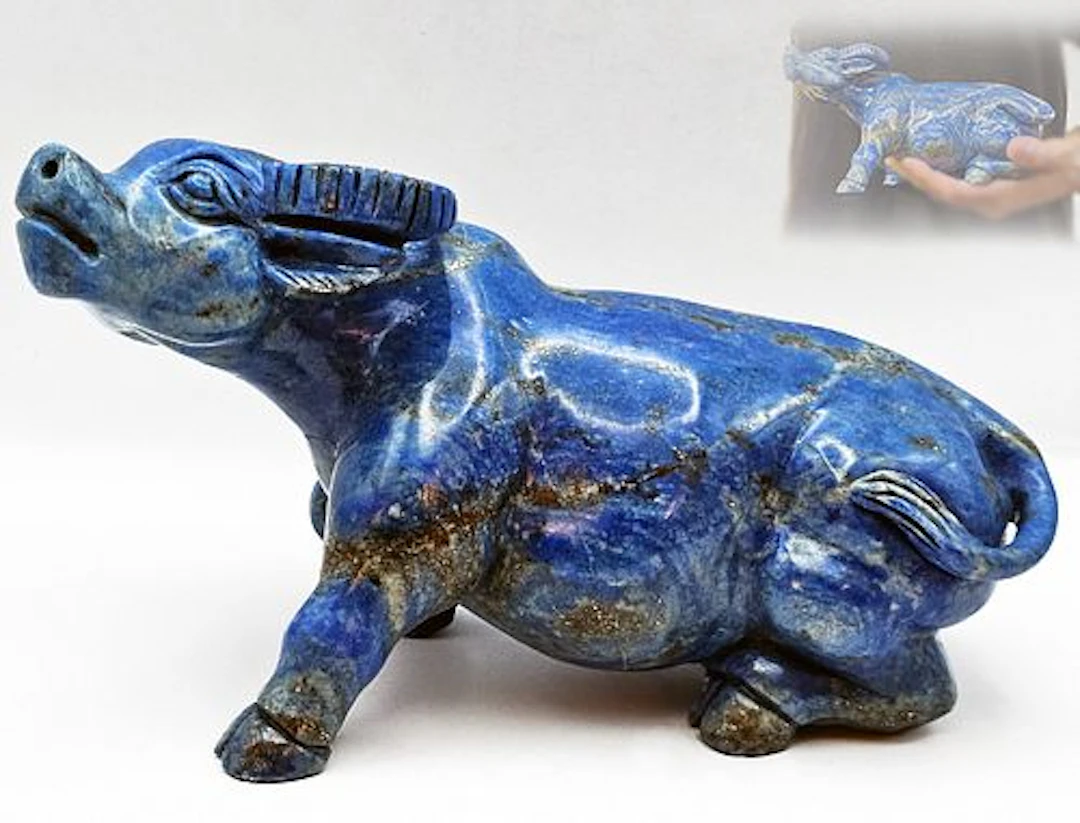 Carved Lapis Lazuli Water Buffalo Figurine