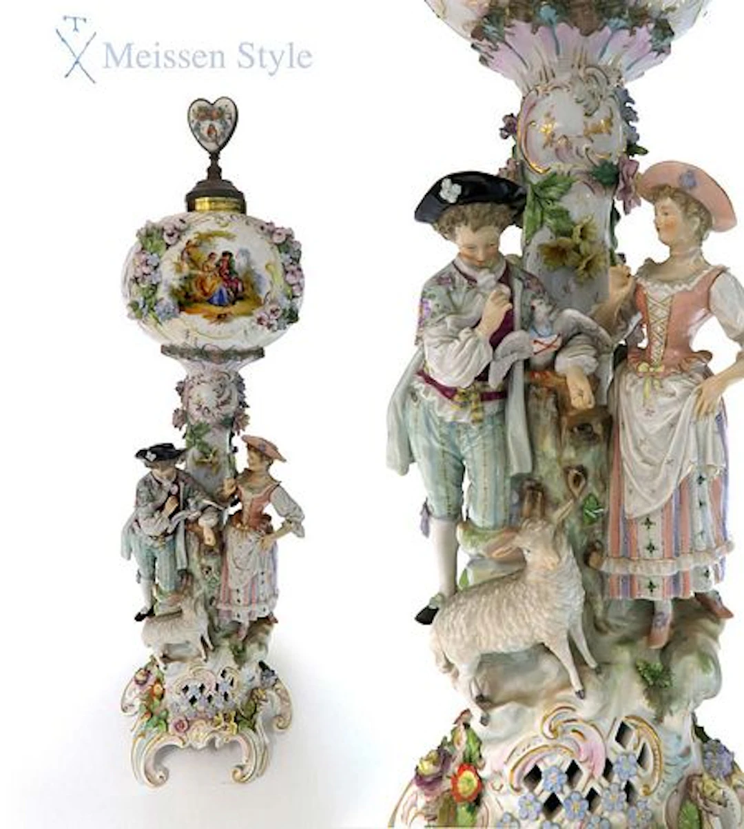 Large German 19th C Meissen Style Lamp Base