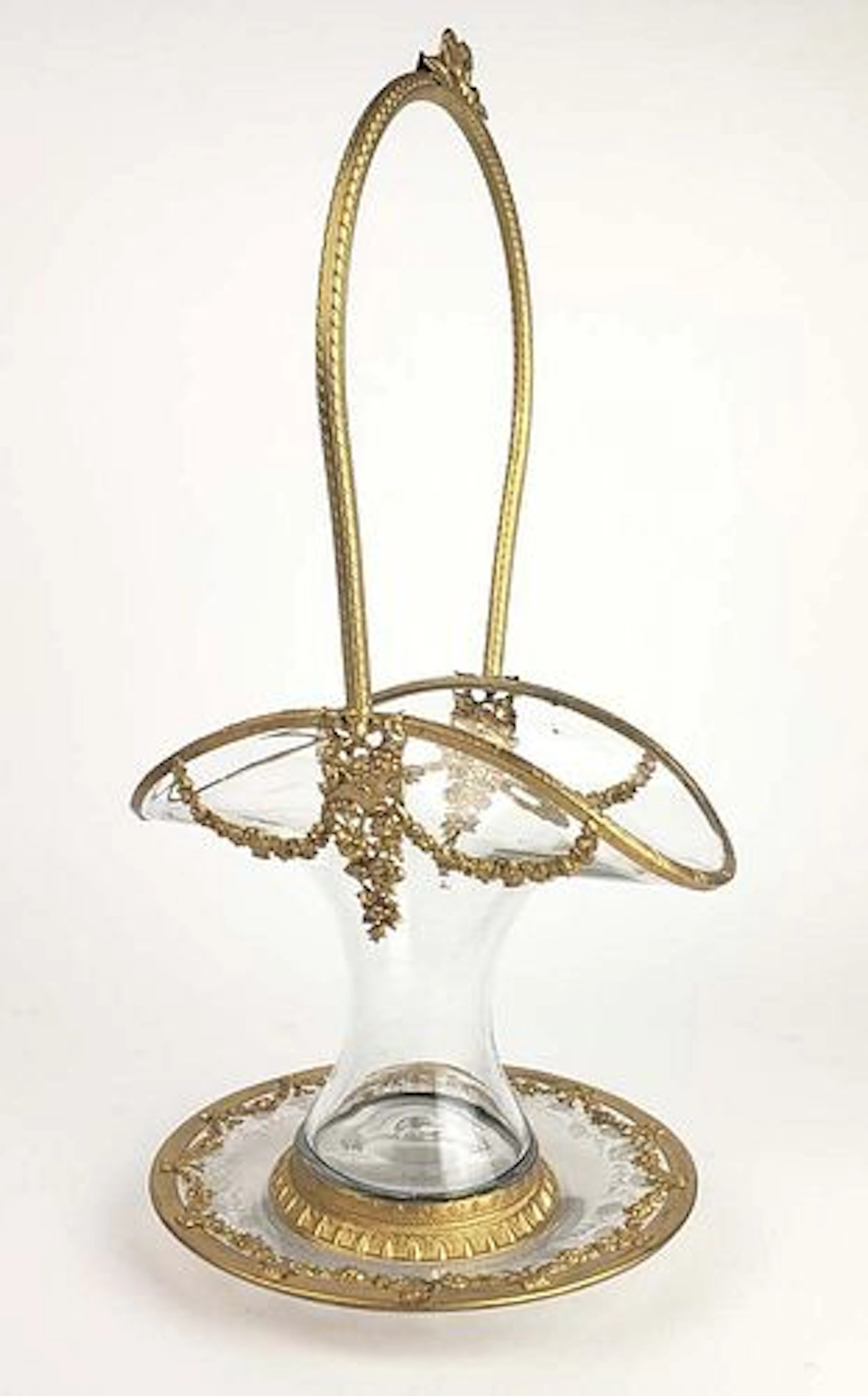 19th C. French Gilt Bronze & Crystal Basket with Underplate