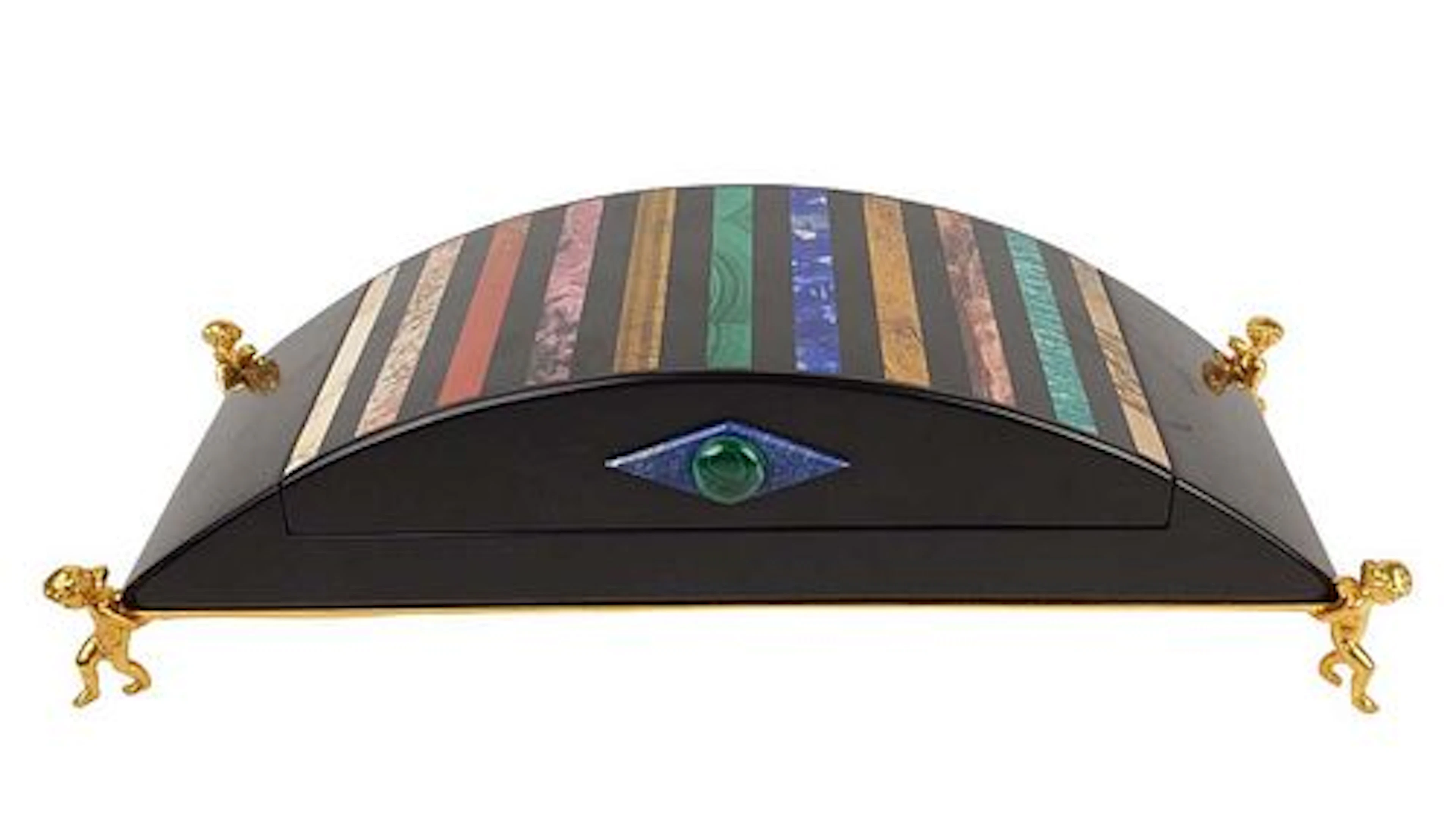 Magnificent Italian Assorted Precious Stone Jewelry Box with Putti Feet