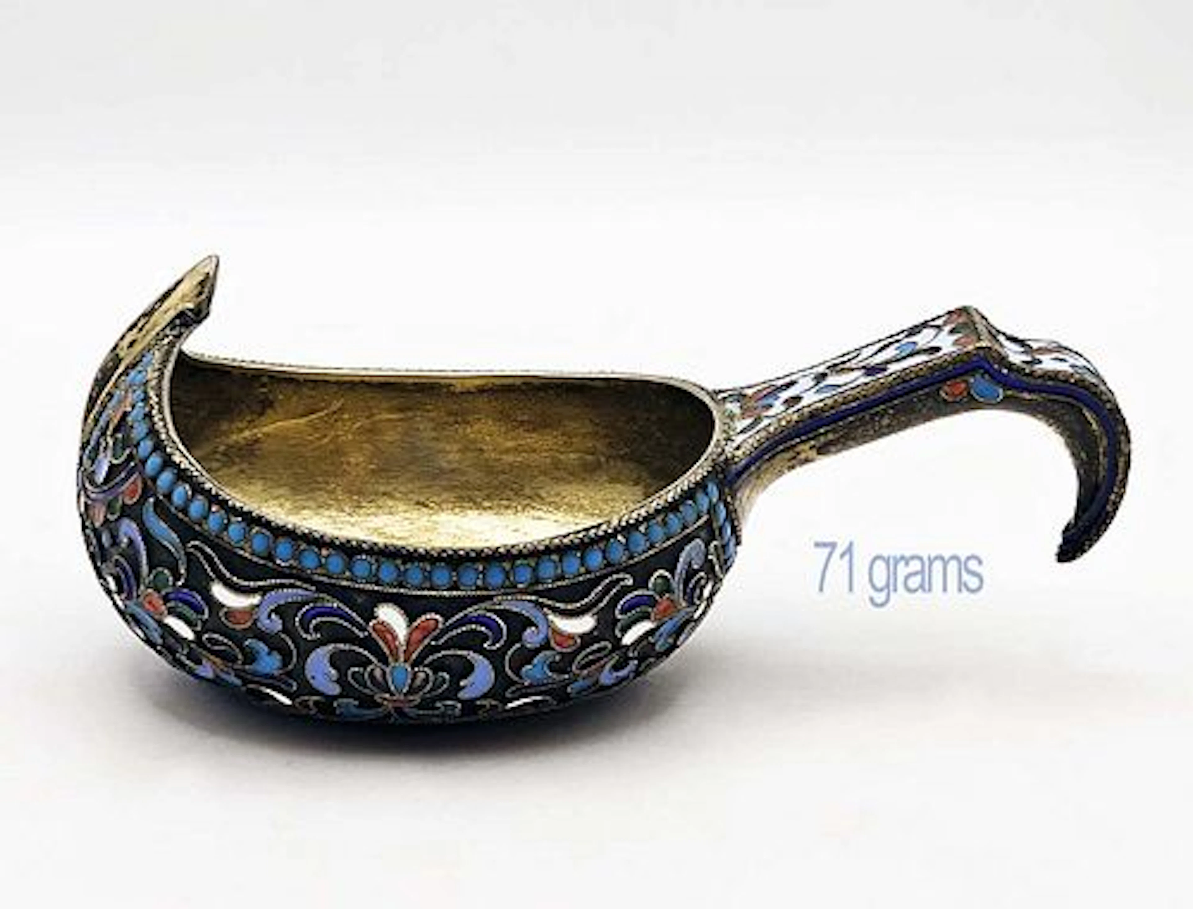 19th C. Faberge Style (71 grams) Russian Enamel Silver Gilt Kovsh