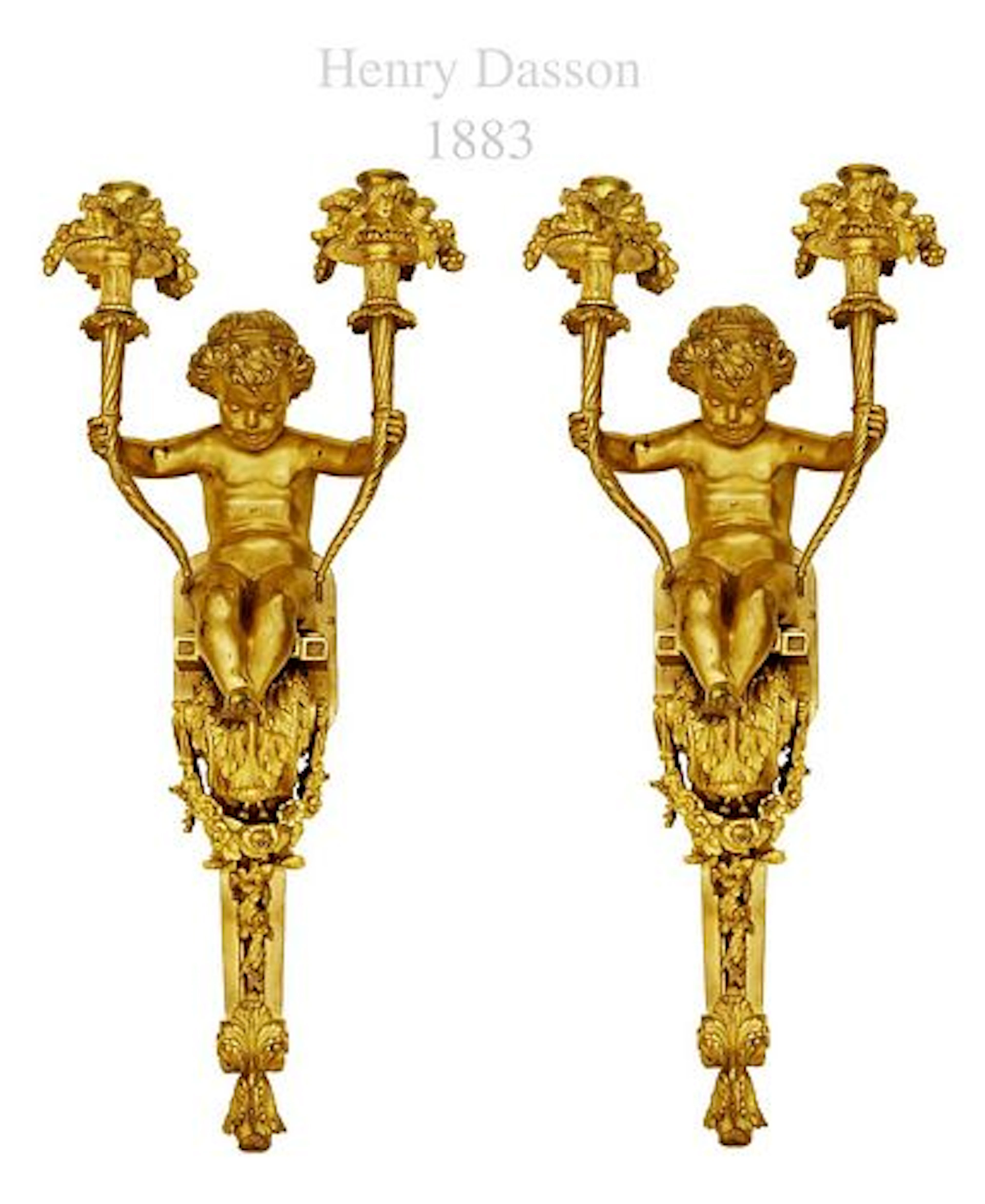 Pair Of 19th C. Henry Dasson Figural Large Bronze Sconces