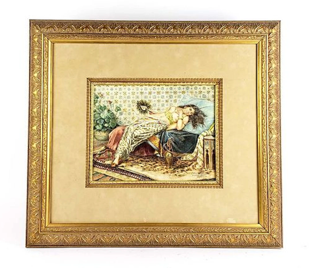 19th C. Orientalist Watercolor of Woman Signed Simonetti