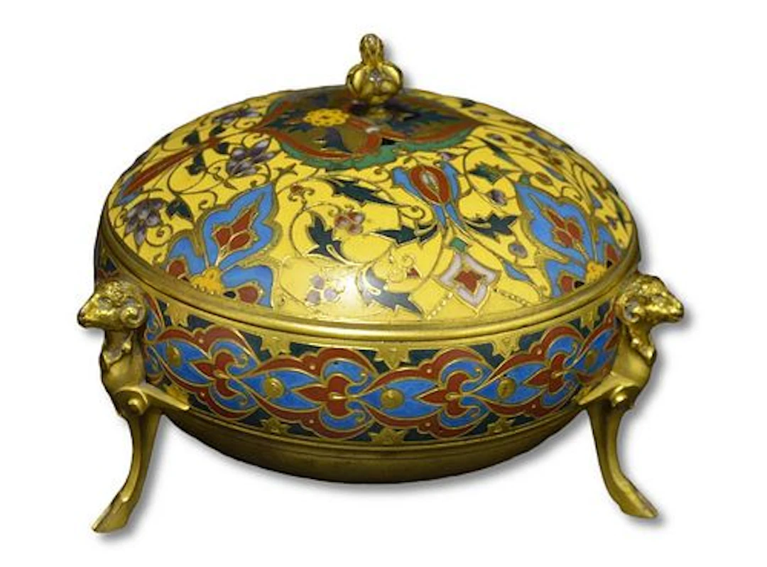 19th Century F. Barbedienne Bronze Champleve Enamel Bonboniere