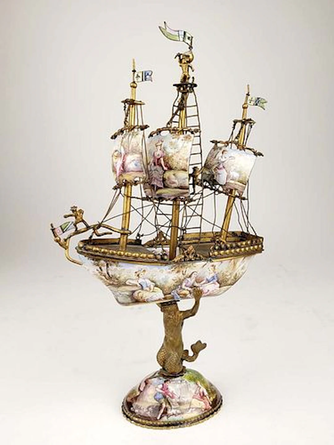 19th C. Viennese Enamel Figure of Ship