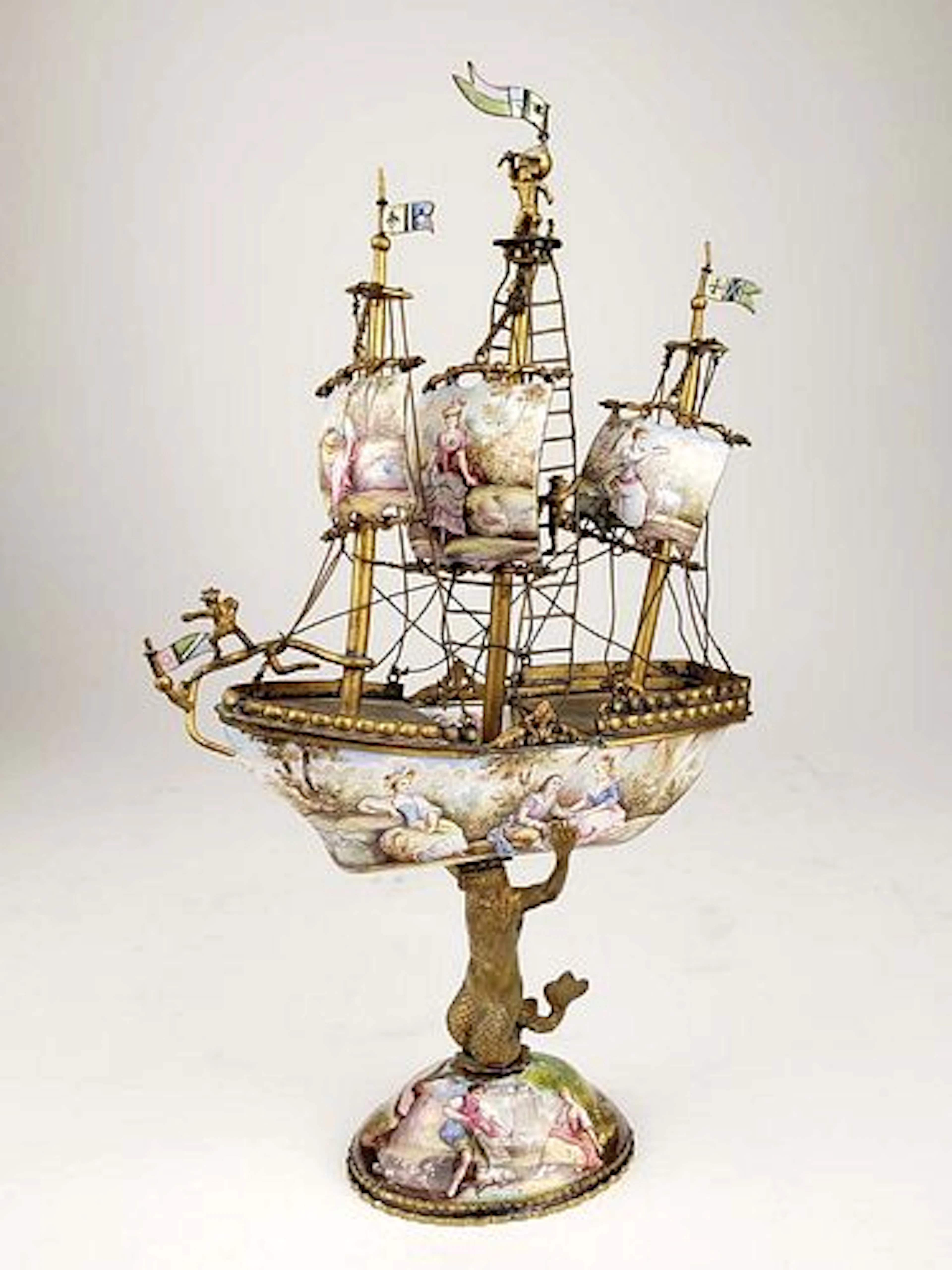 19th C. Viennese Enamel Figure of Ship