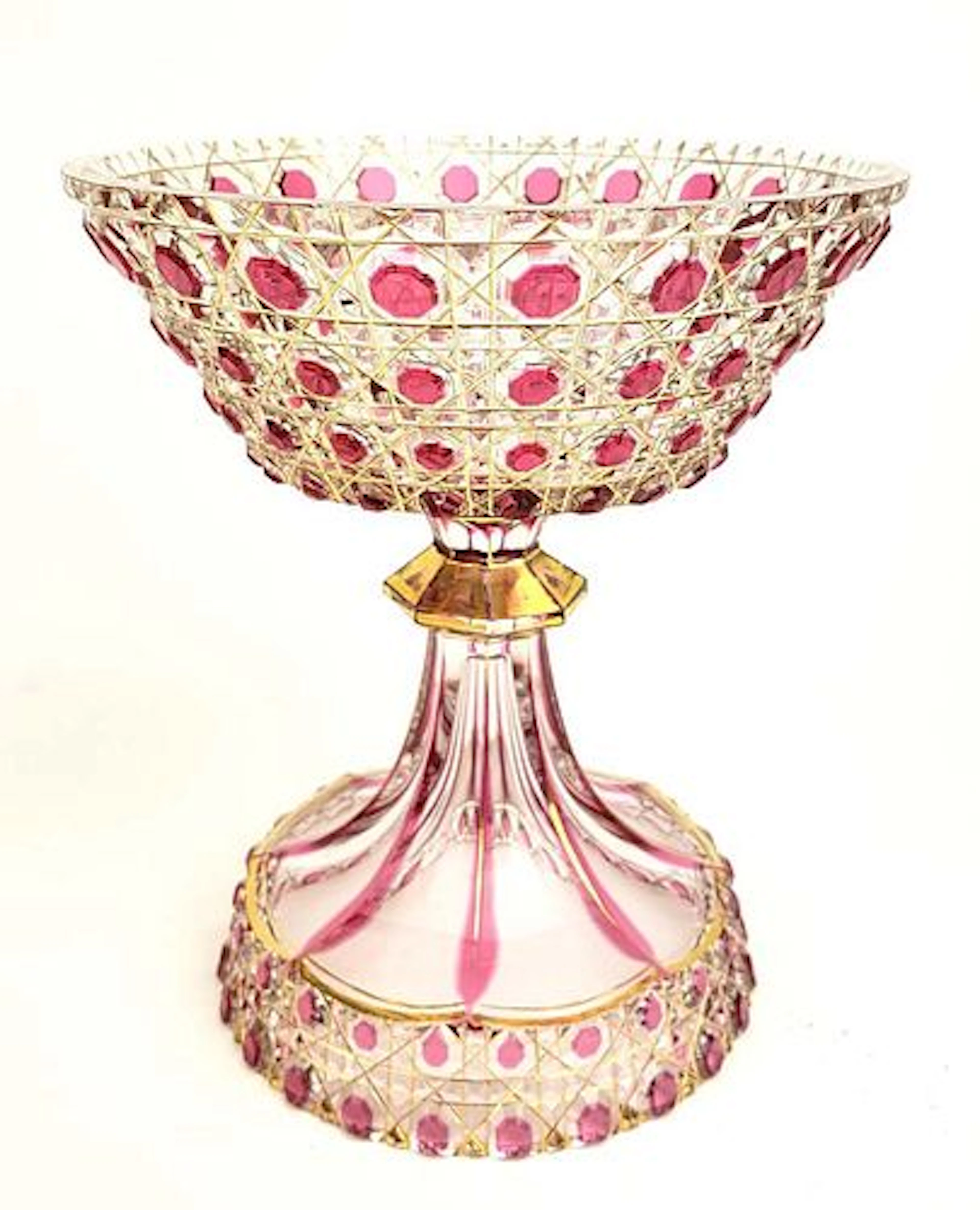 19th C. Bohemian Diamond Cut Compote