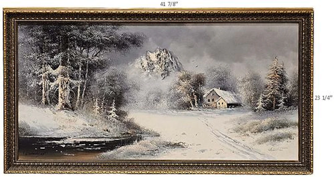 Large Oil On Canvas Winter In Nature Painting Signed By Dadashi