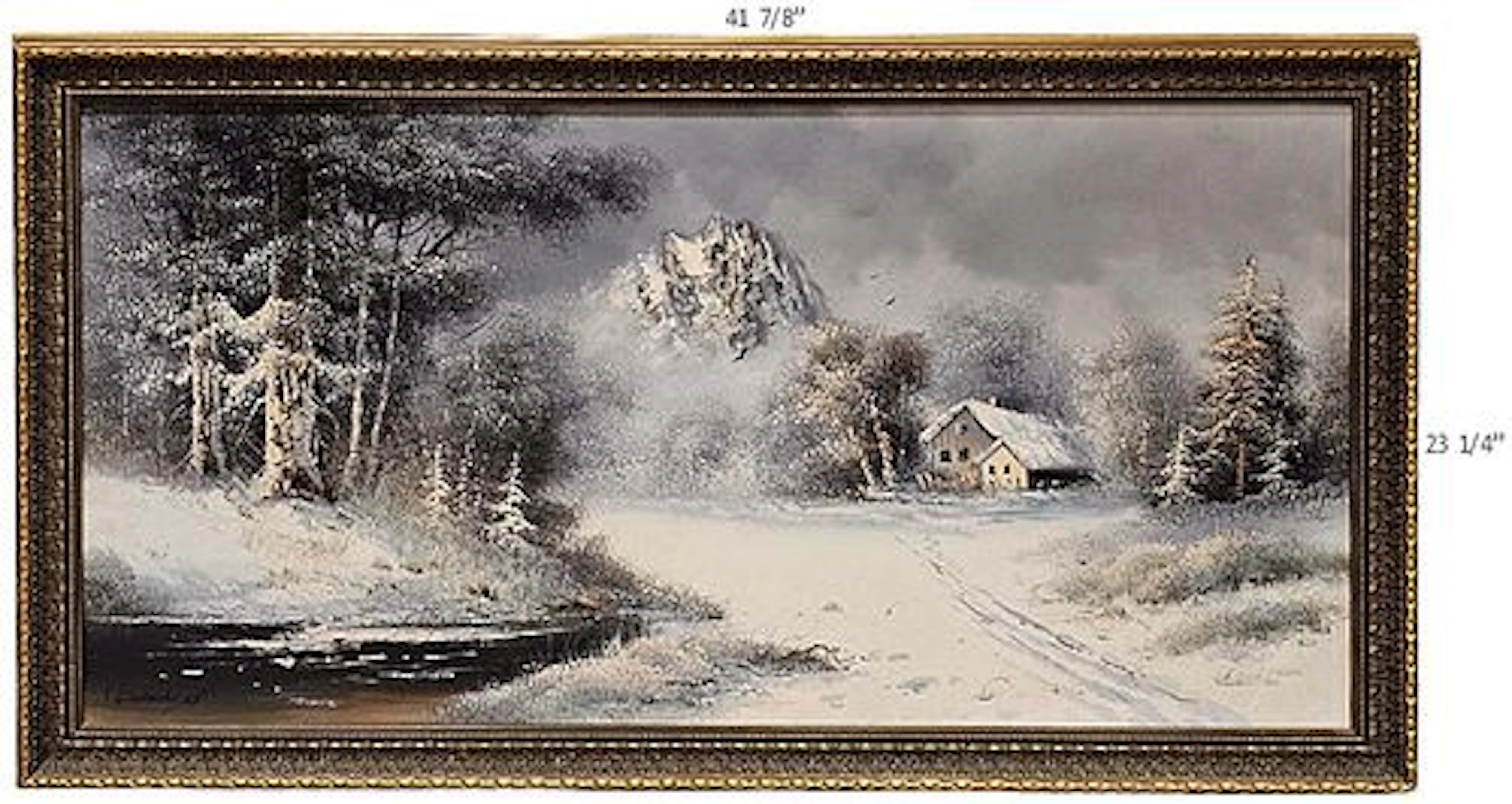 Large Oil On Canvas Winter In Nature Painting Signed By Dadashi