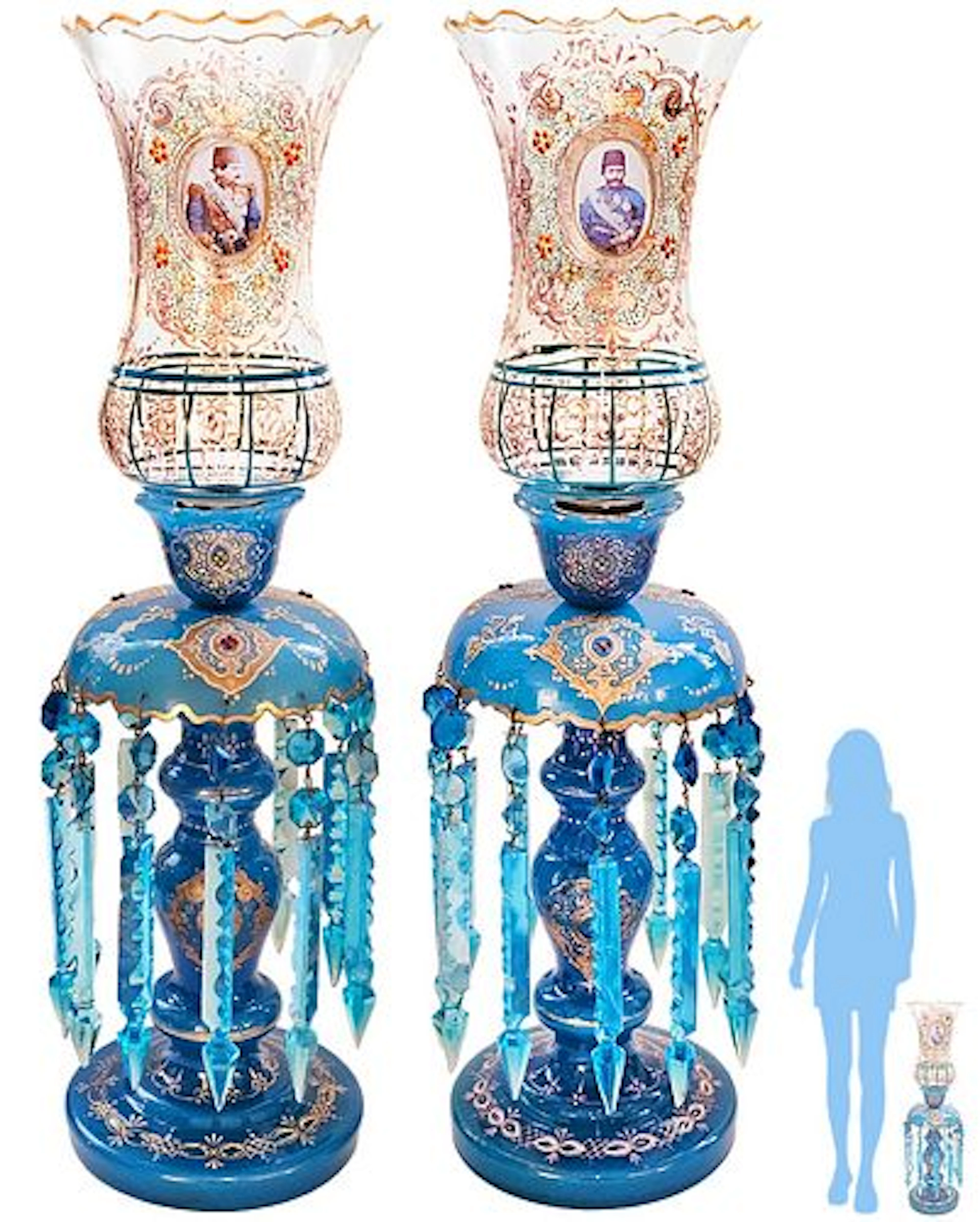 Pair of 19th Century Persian Opaline Lamp & Baccarat Shade Lamps