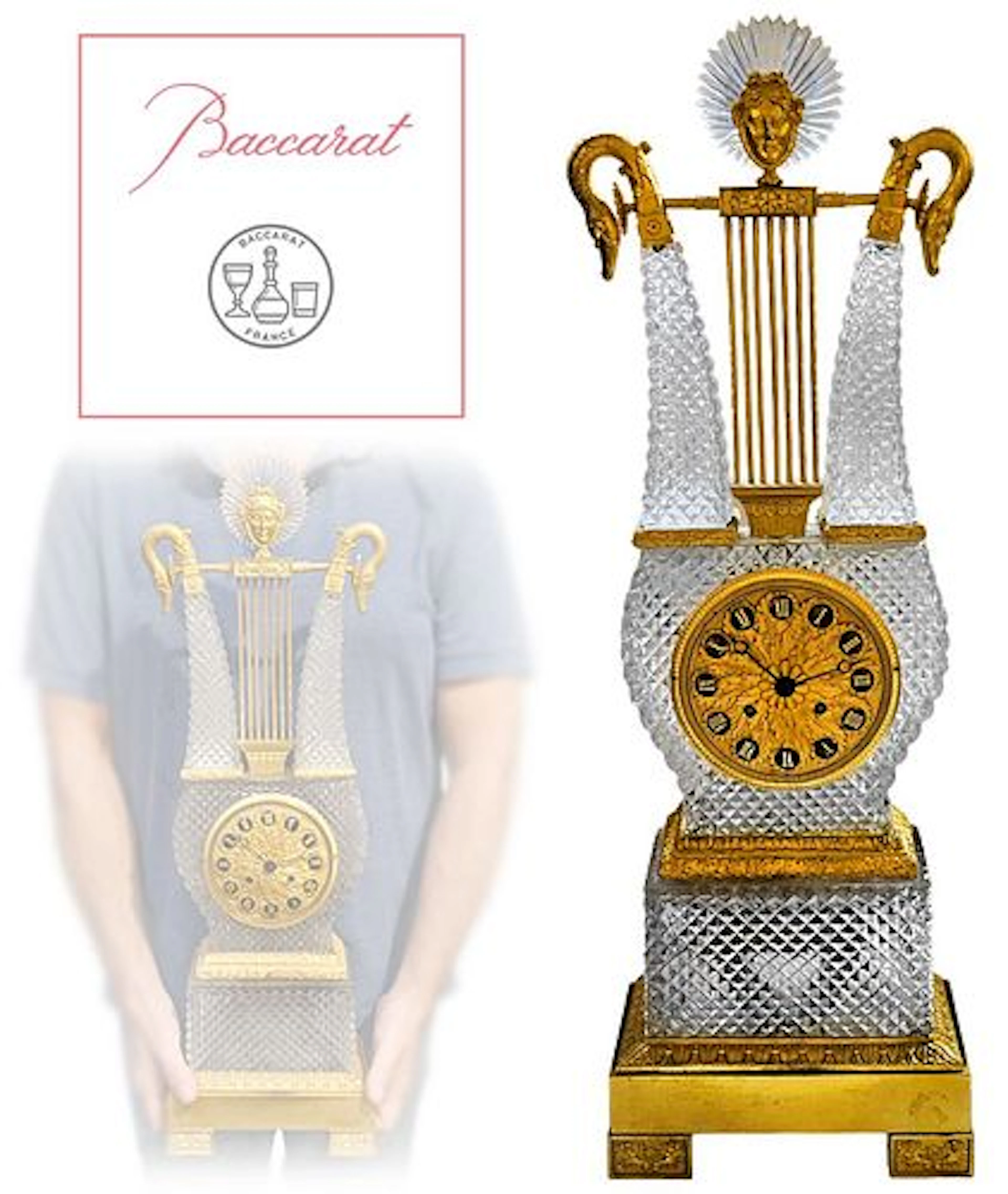 19th C. French Baccarat Crystal Bronze Mounted Clock