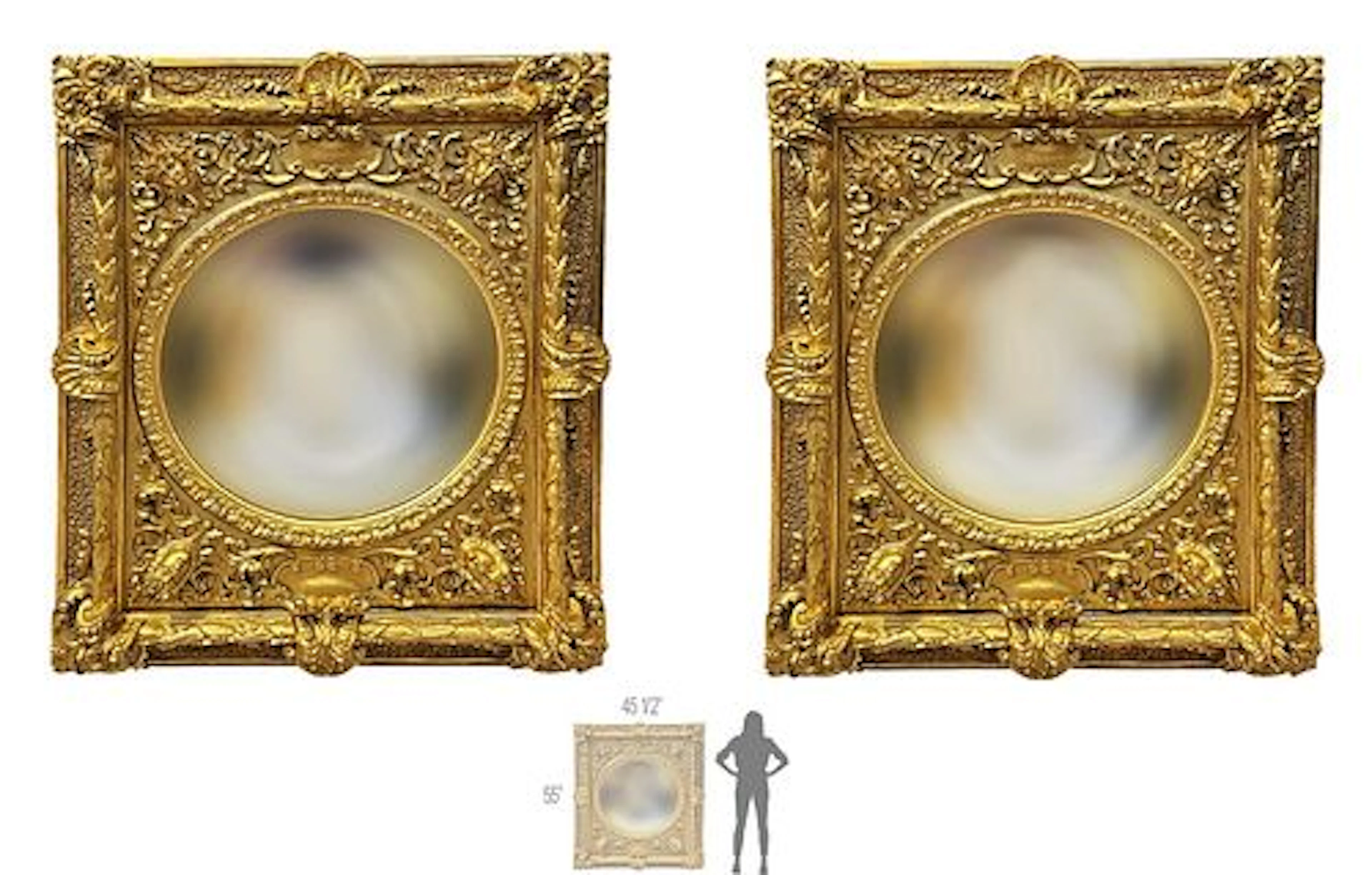 Pair Of Monumental 19th C. Figural Renaissance Revival Carved Gilded Mirrors