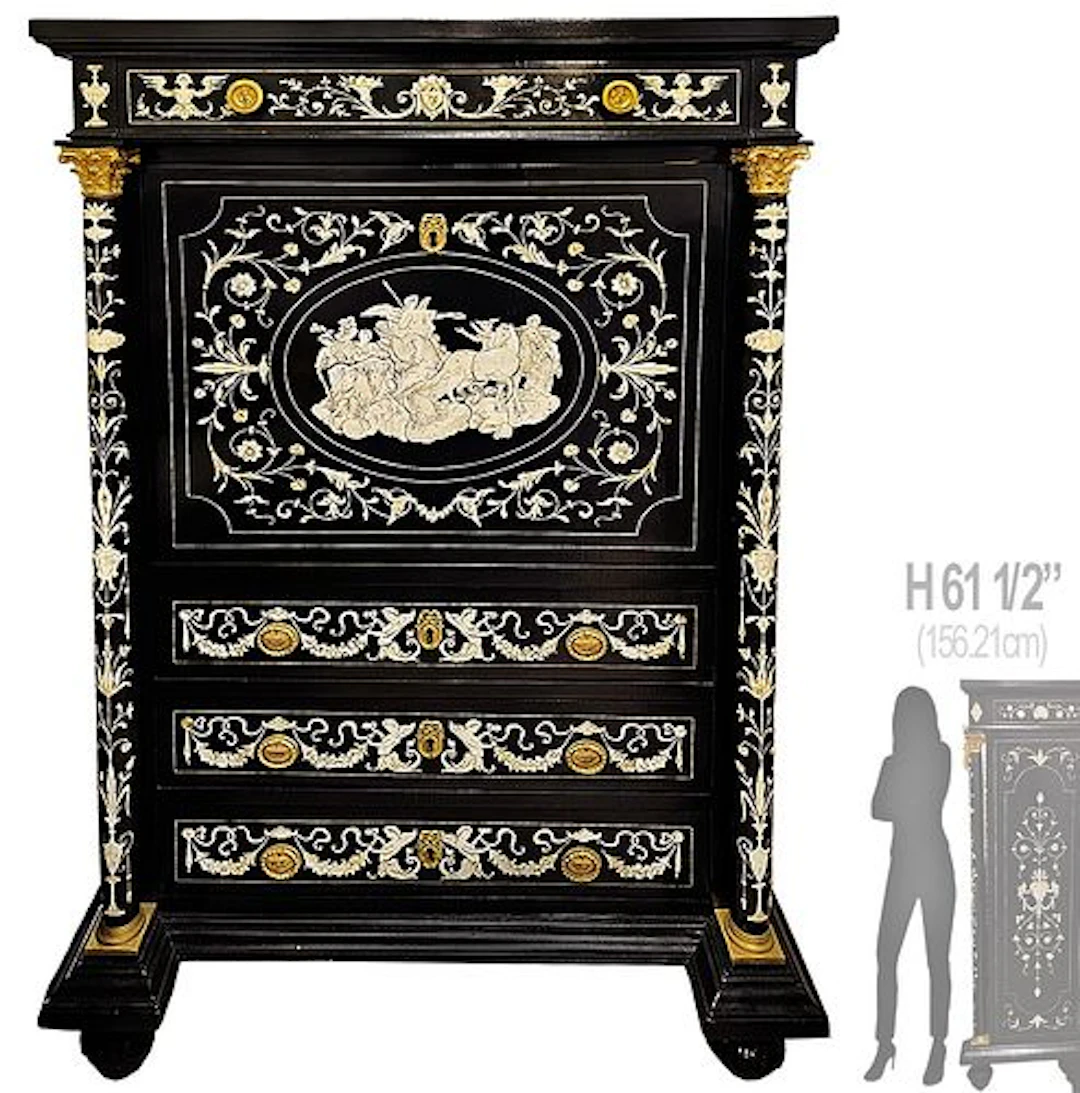 19th C. Continental Ebonized Bronze Mounted Inlaid Cabinet