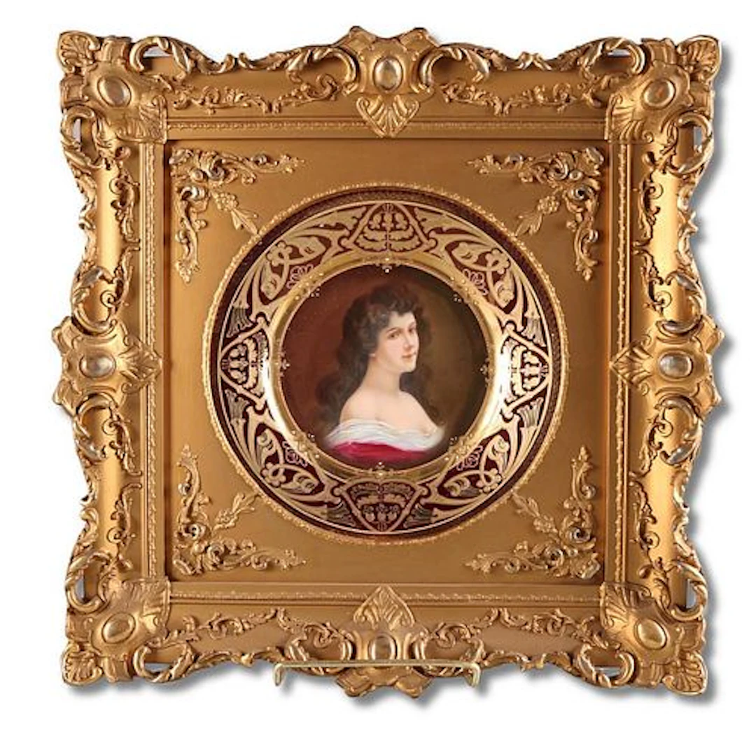 19th C. Royal Vienna Plate in Giltwood Ornate Frame