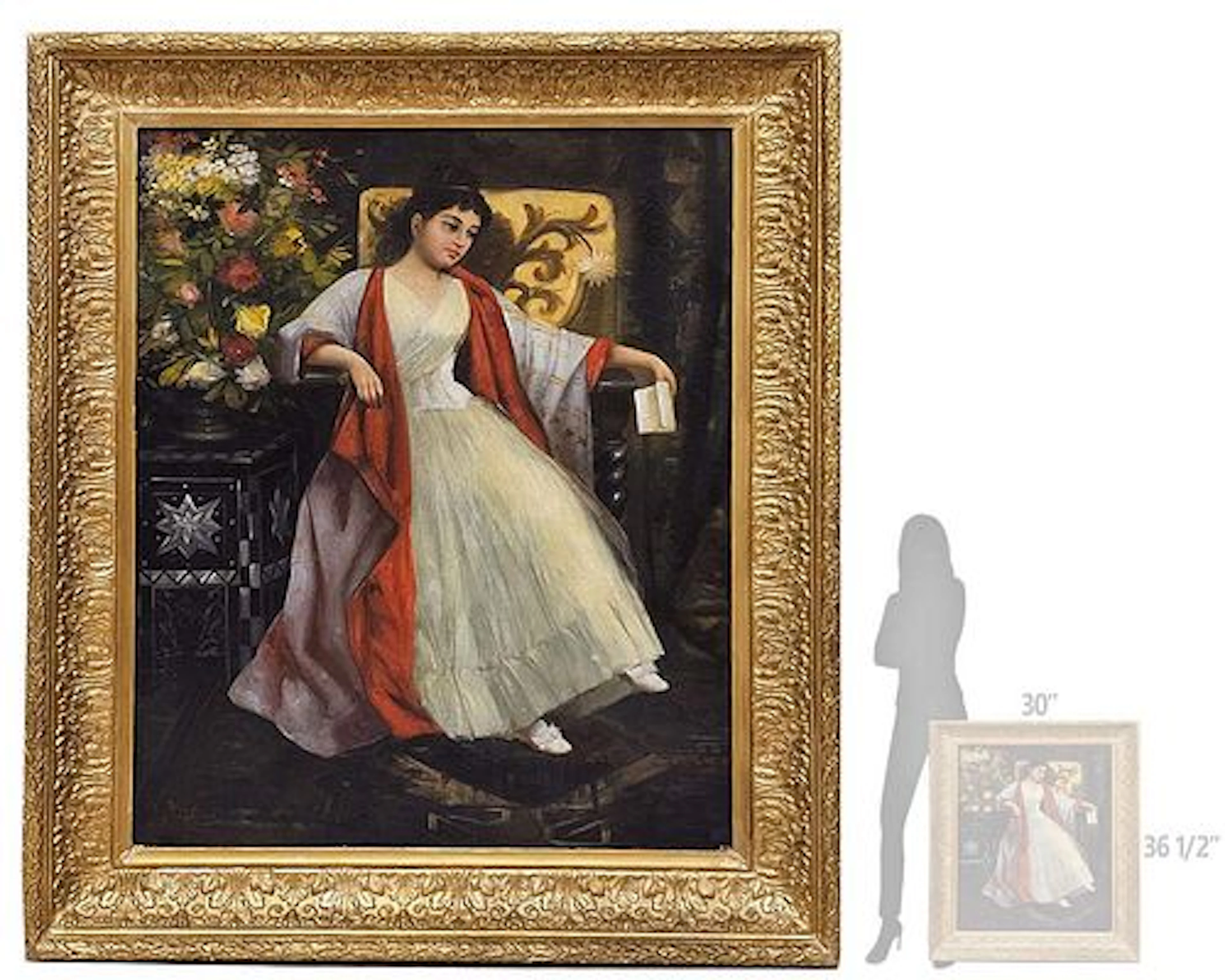 Late 19th C. Oil On Canvas Painting Of An Elegant Woman, Signed