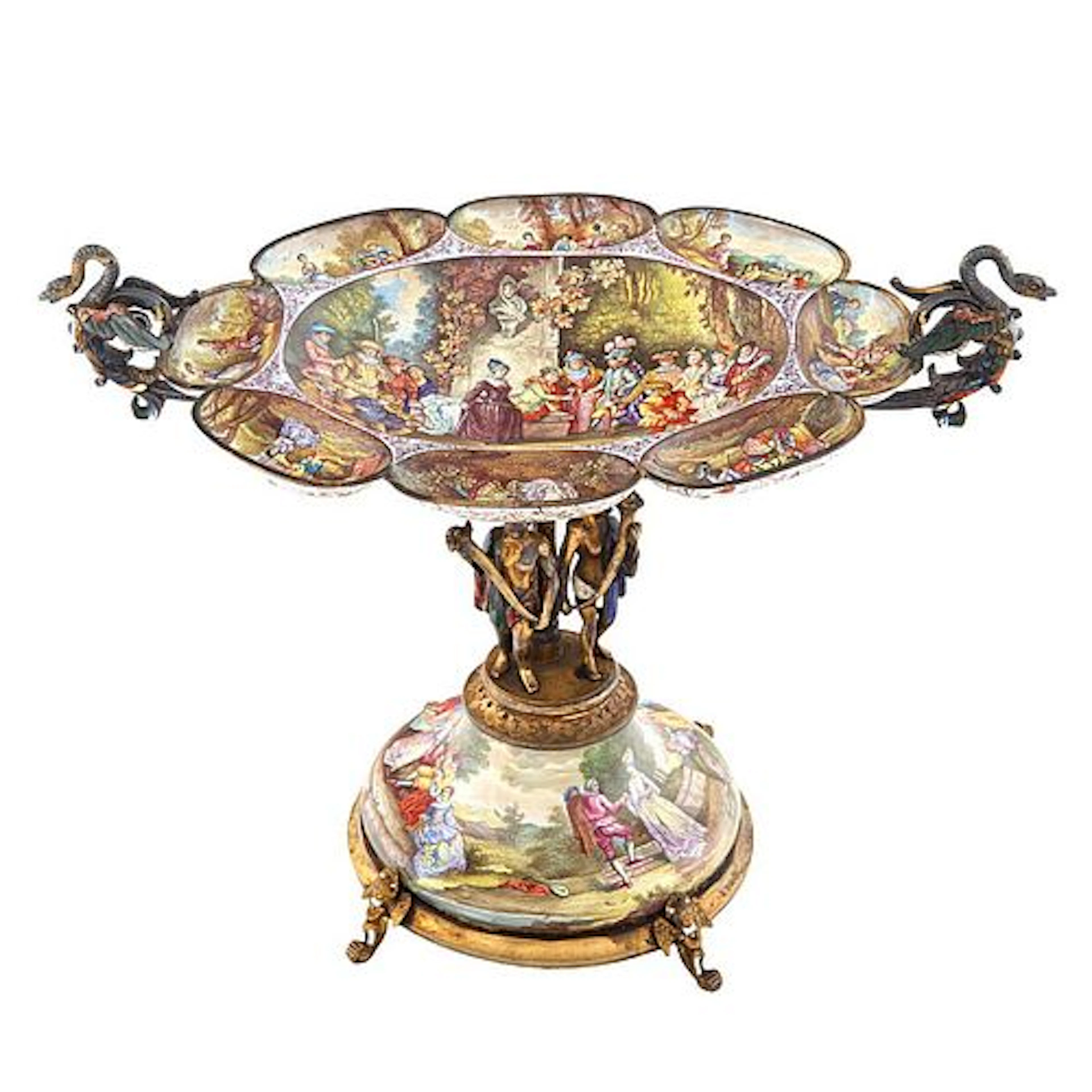 Magnificent 19th C. Austrian Viennese Enamel Figural Seetmeat Serving Dish
