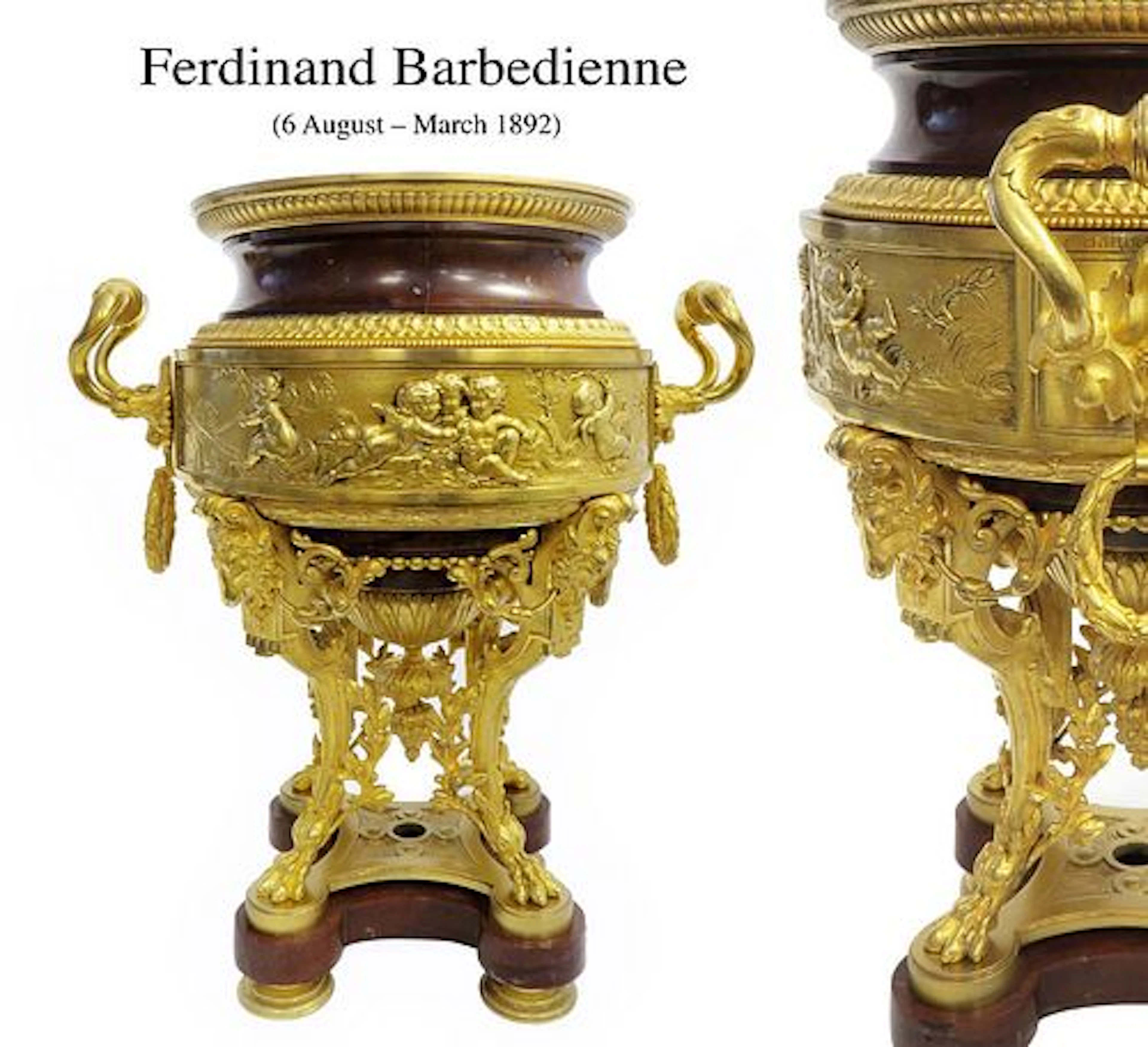 19th C Ormolu-Mounted and Gilt Bronze Rouge Griotte Marble Jardiniere