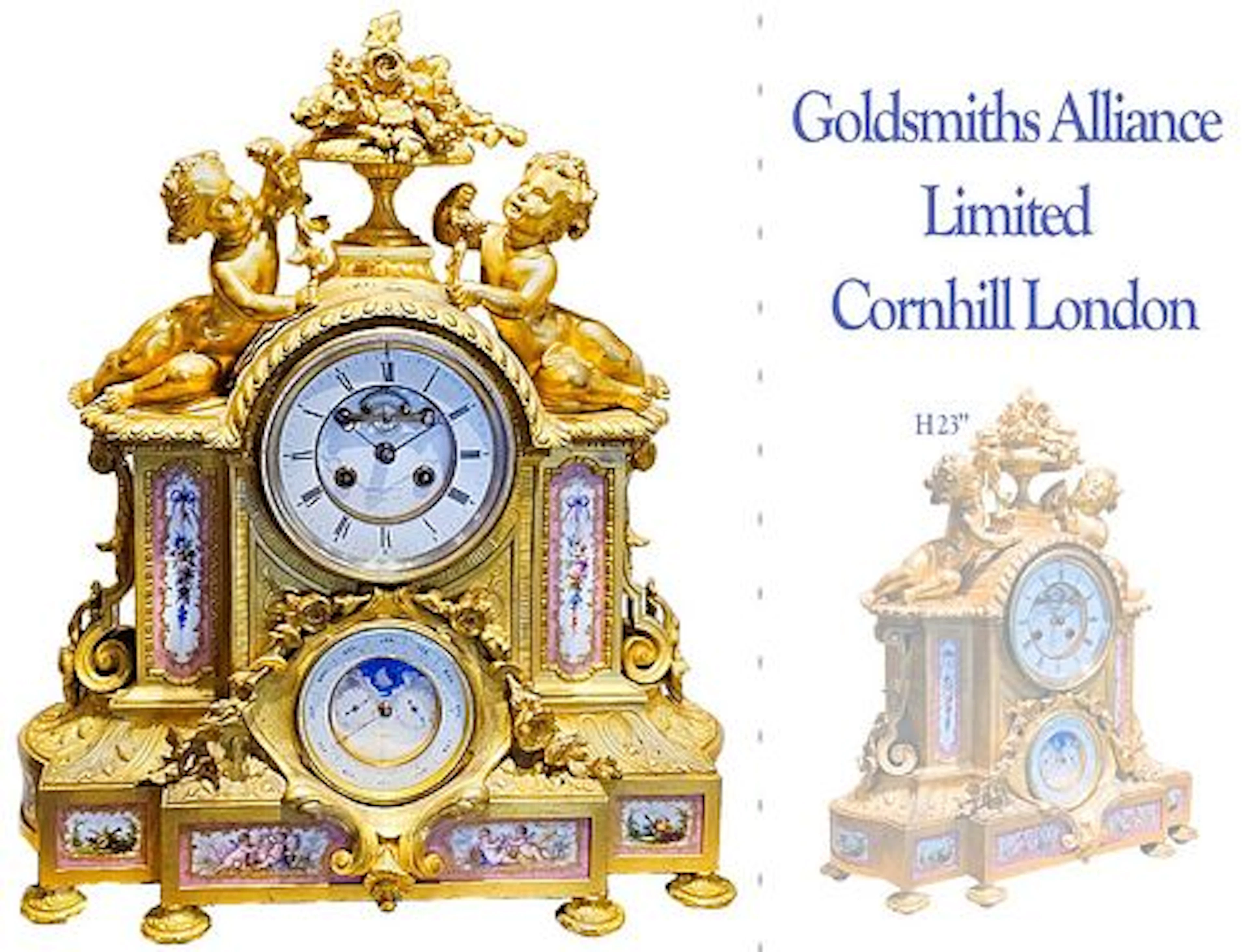 19th C. French Sevres Ormolu Figural Bronze Clock
