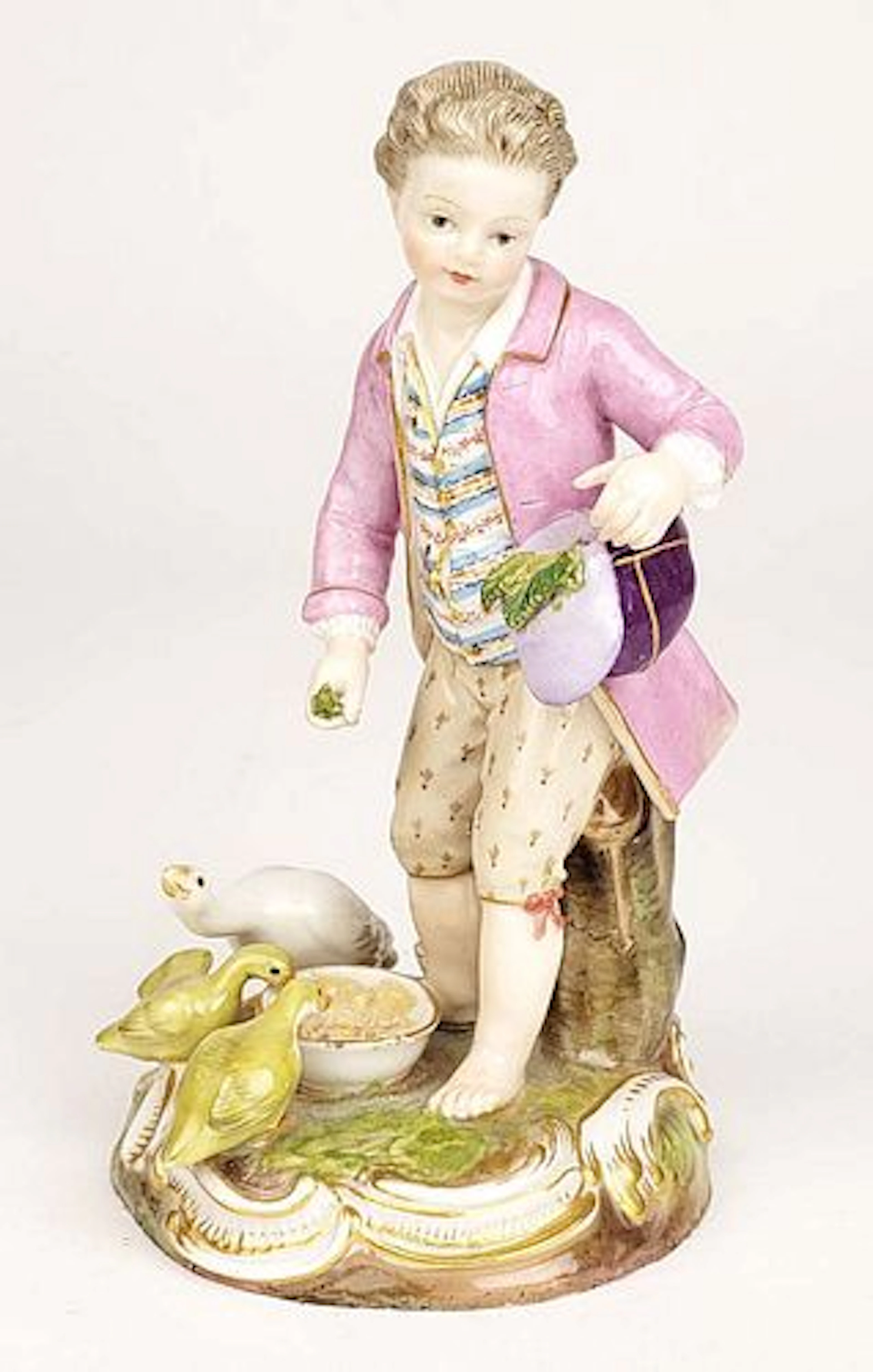 19th C. Meissen Porcelain Figure of Boy Feeding Ducks