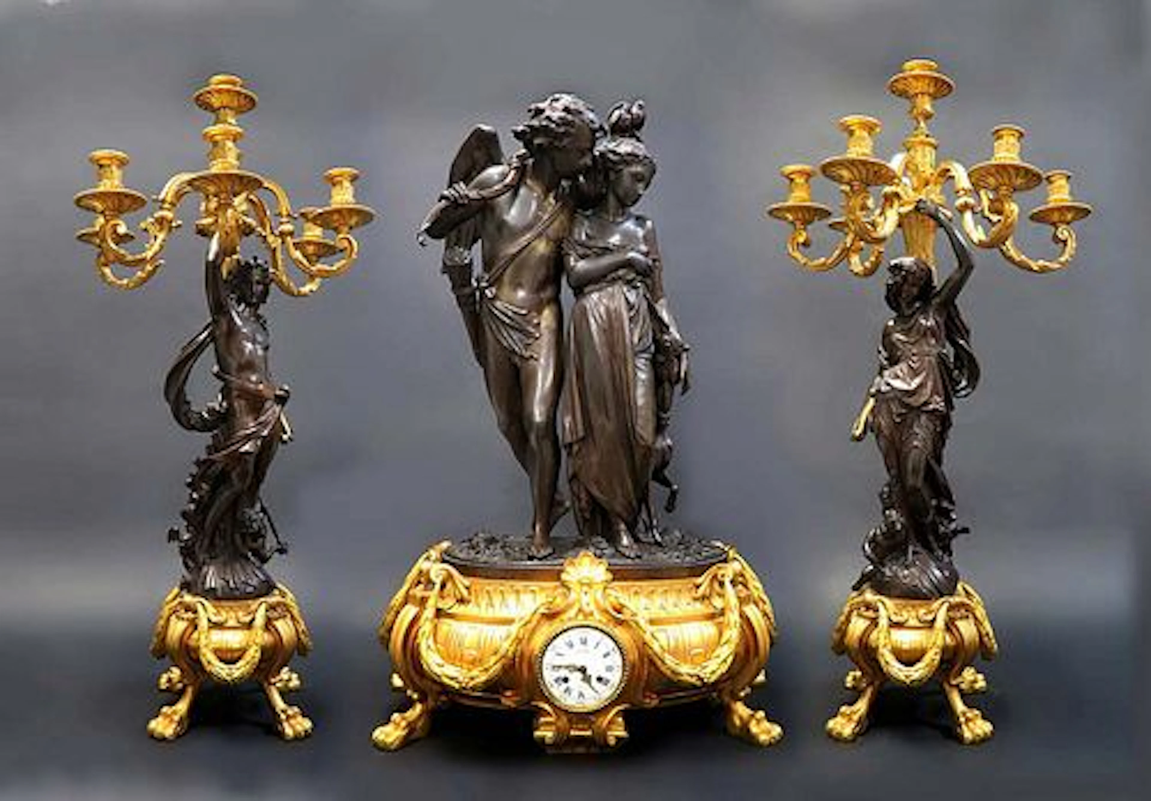 Albert-Ernest Carrier Belleuse, French Napoleon III Gilt & Patinated