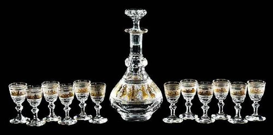 A 13 Pc. Val St. Lambert "Danse de Flore" Cordial Set