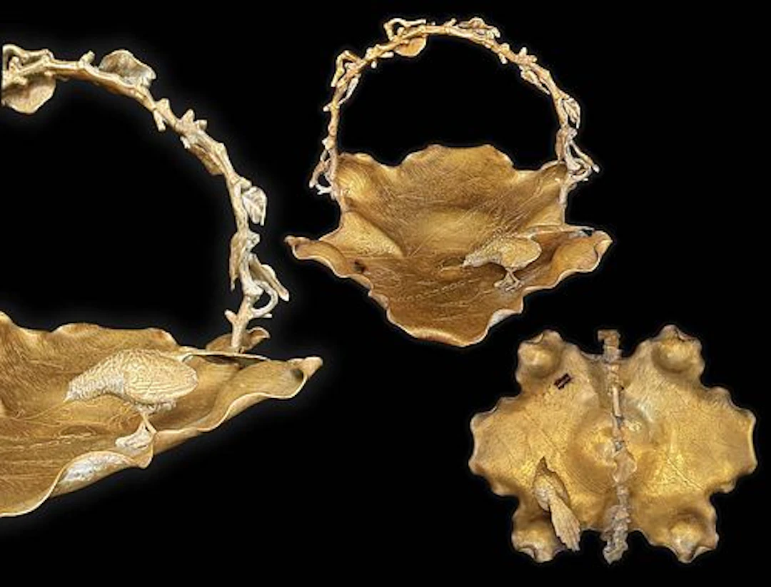 Bronze Figural Center Piece, Bird & Insect