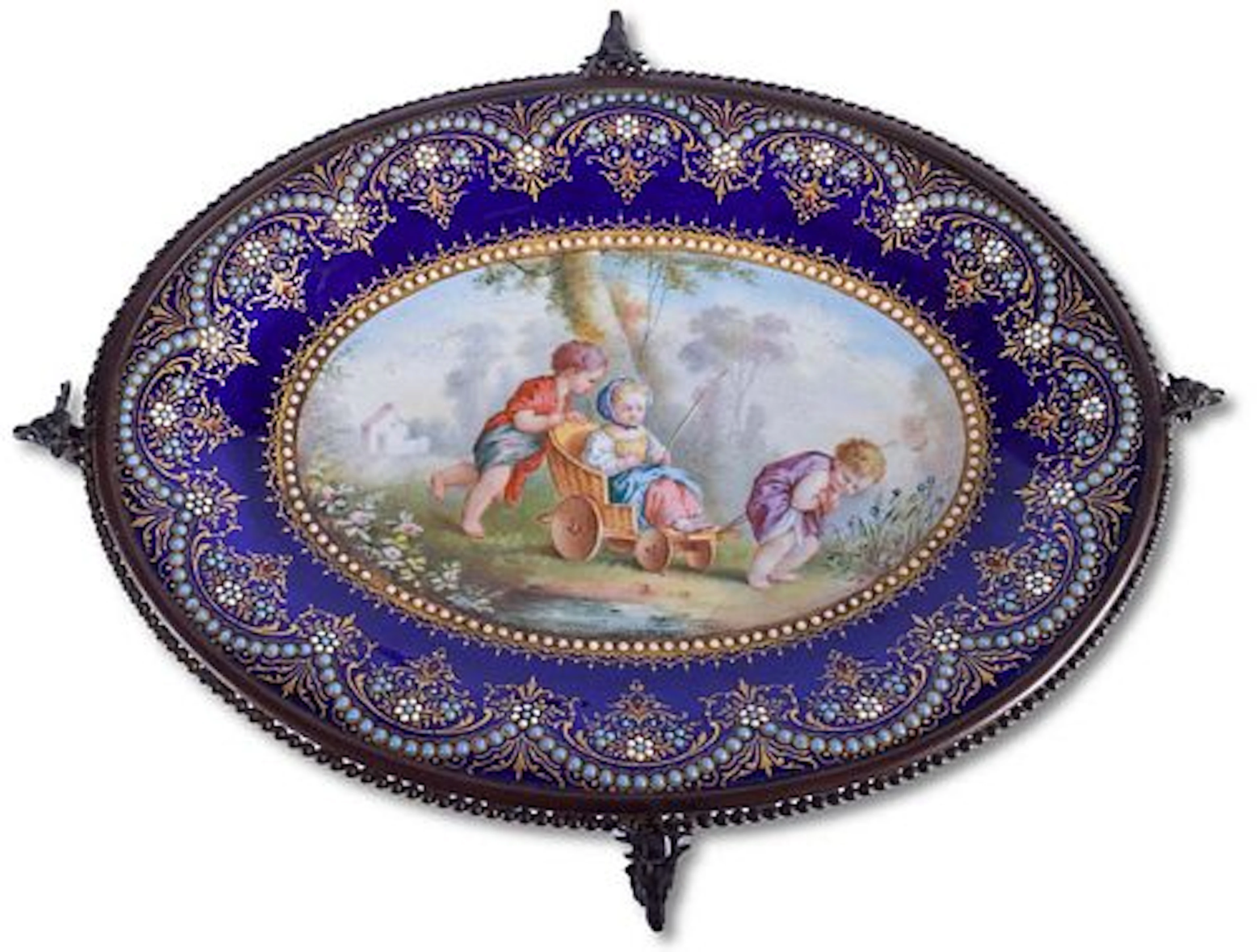 19th C. French Enamel Jewelled Tazza