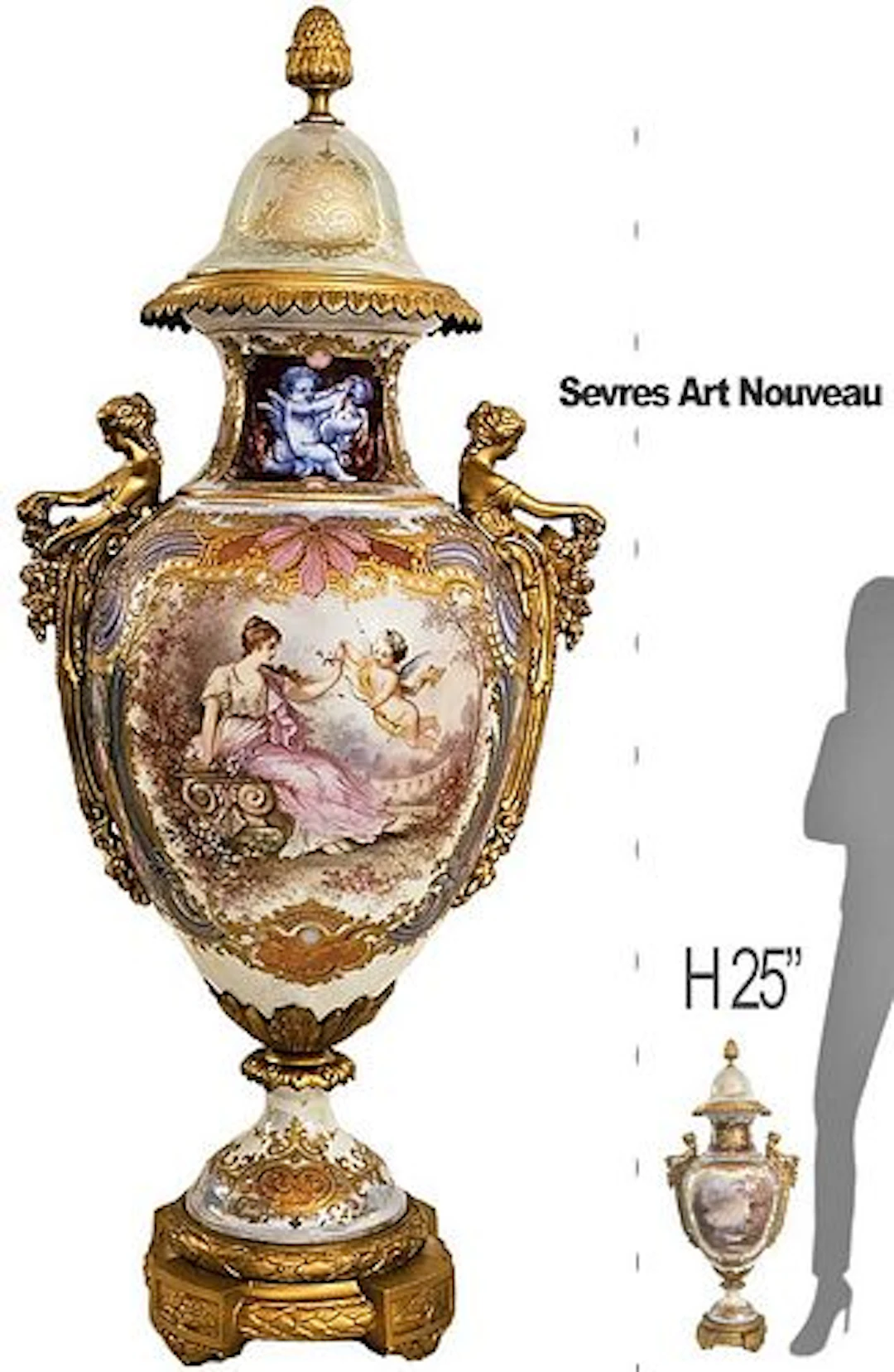 Large 19th C. Sevres Porcelain & Bronze Lidded Vase / Centerpiece, Signed