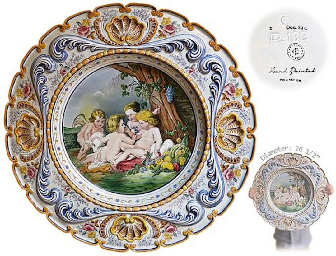 Very Large 20th Century Hand Painted Ceramic Portuguese Decorative Plate