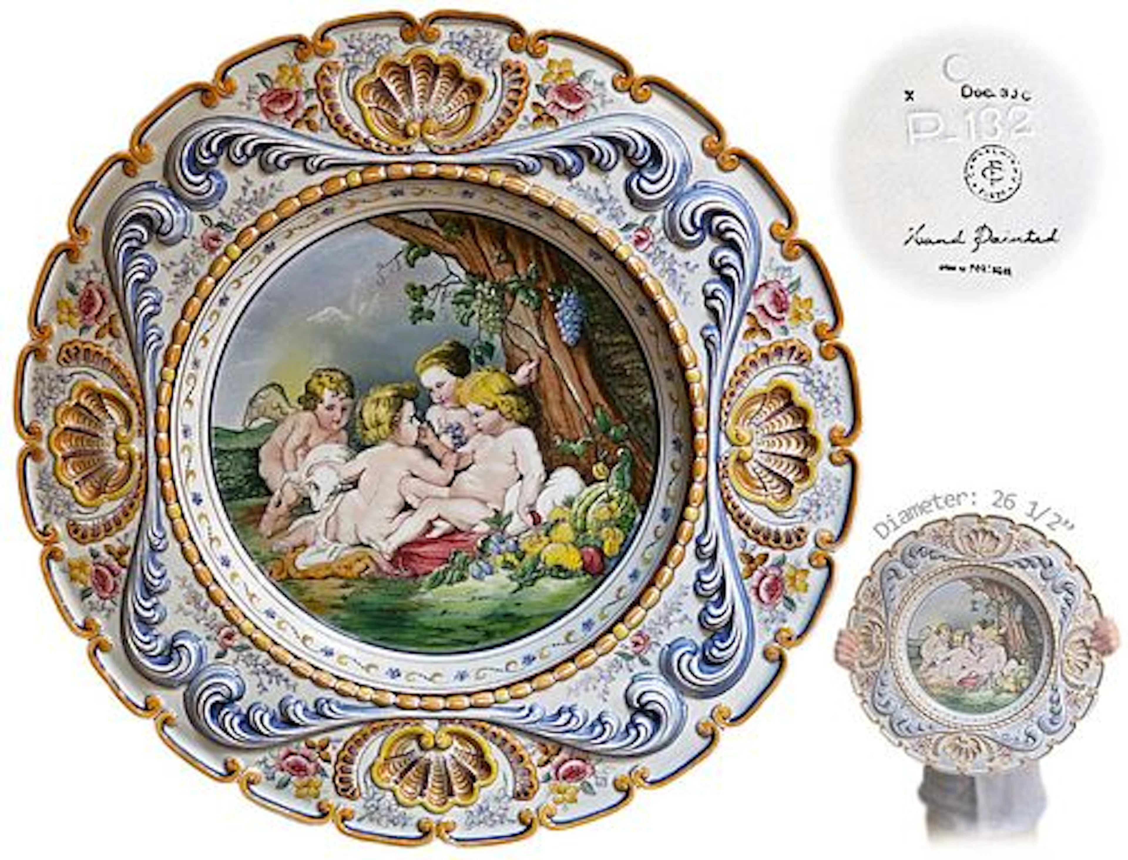 Very Large 20th Century Hand Painted Ceramic Portuguese Decorative Plate