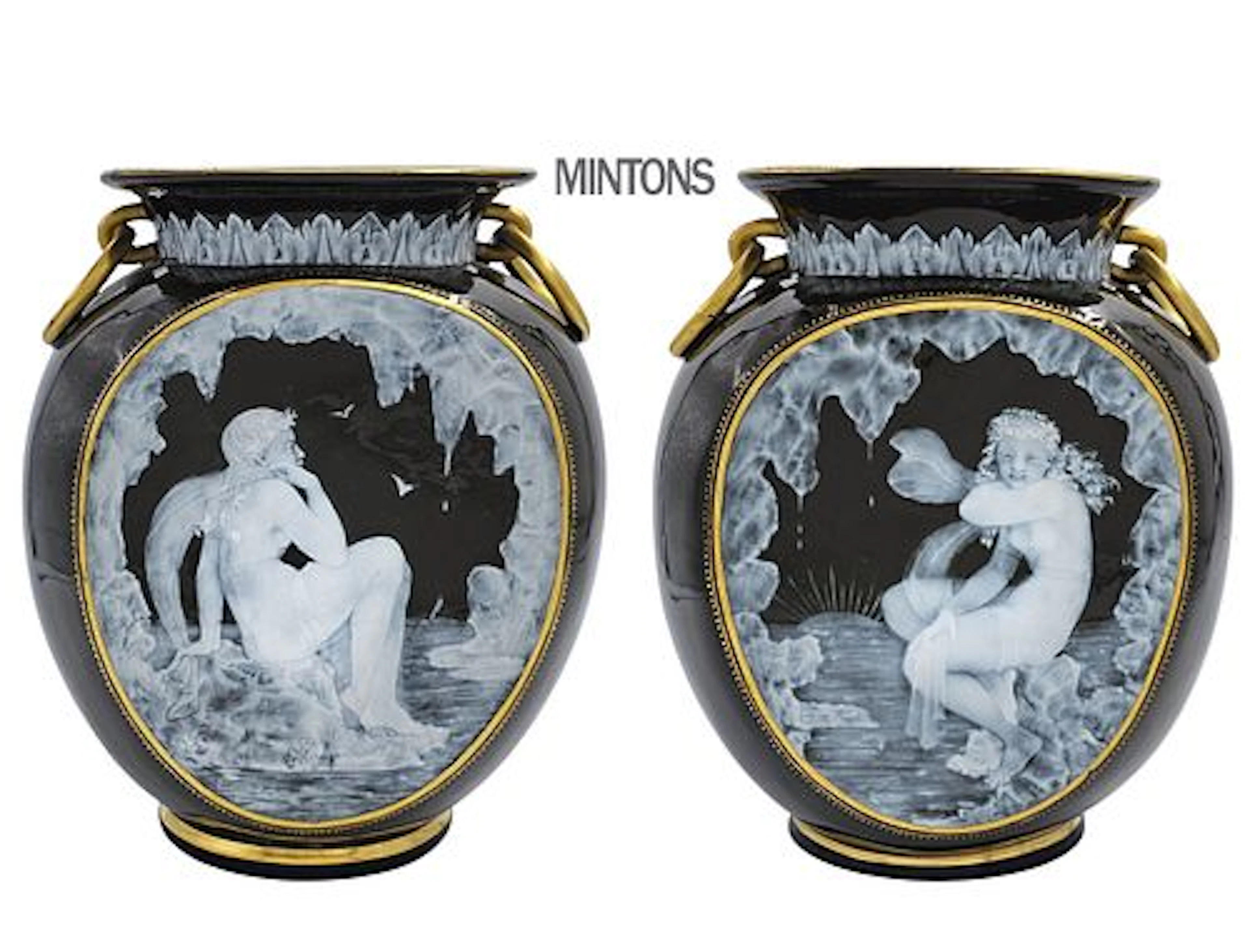 Pair Of 19th C. Mintons Pate-Sur-Pate Porcelain Attributes To Frederick