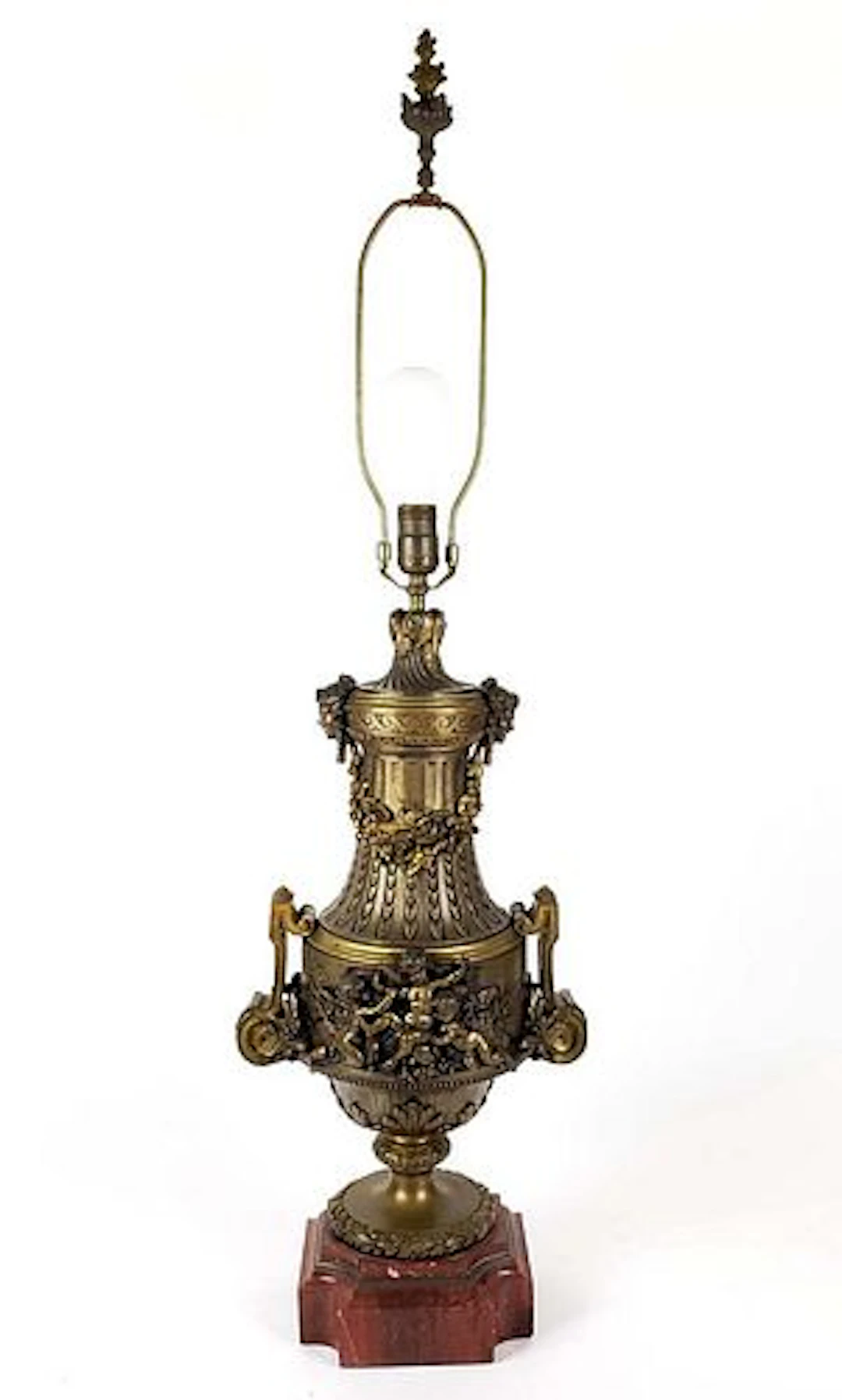 19th C. French Art Noveau Bronze & Rouge Marble Lamp