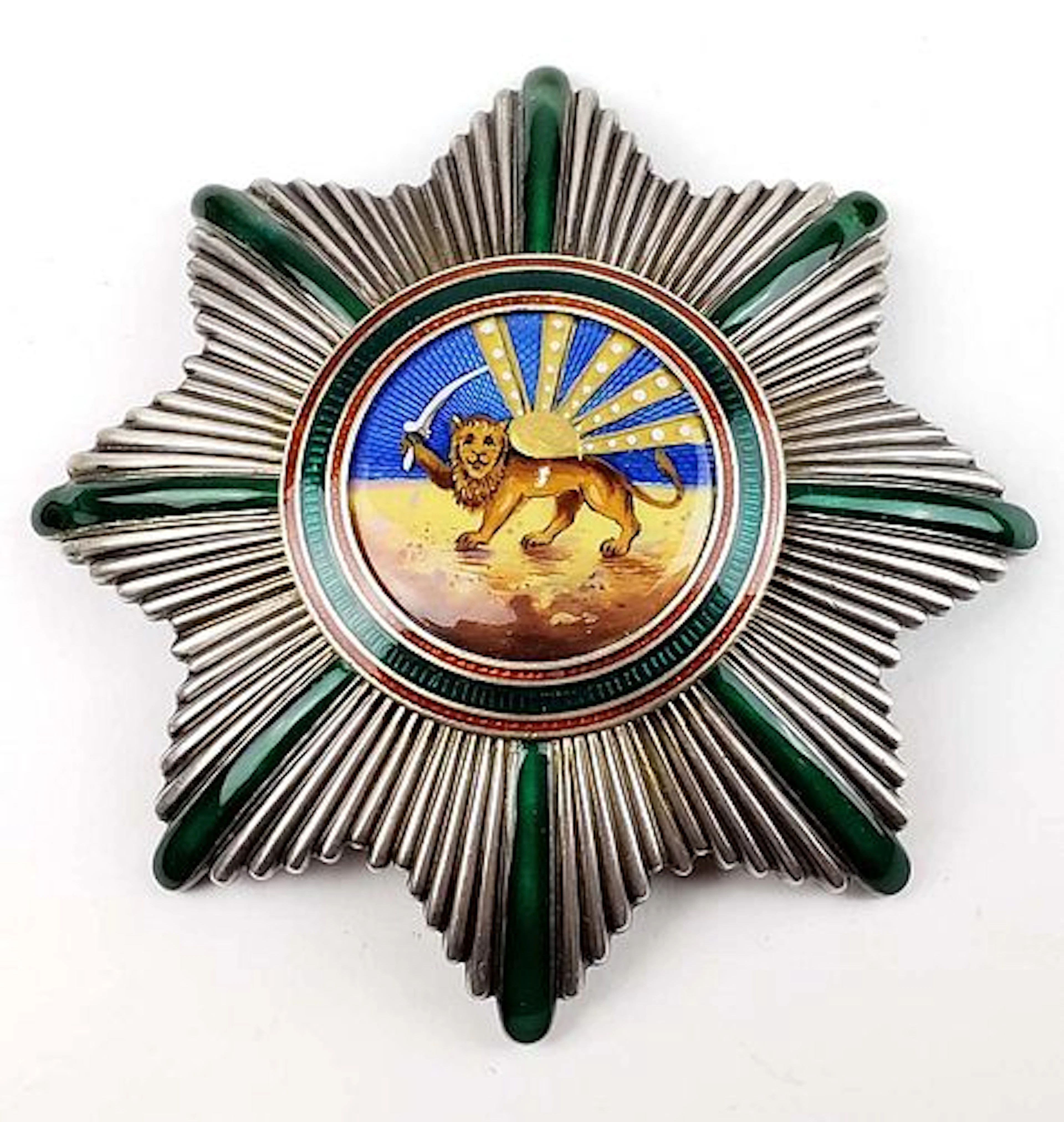 Pahlavi Sterling Silver Enameled Lion & Sun Medal